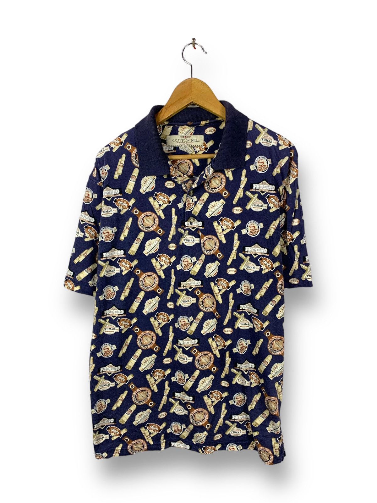 Vintage Rare! Cotton Mills Vintage Style Fullprint Cigar Polo Collar Size US M / EU 48-50 / 2 - 1 Thumbnail