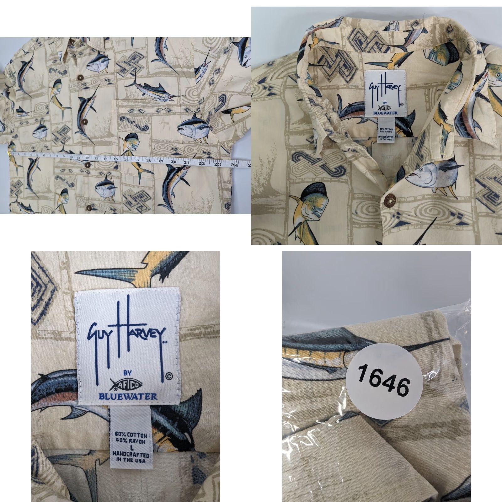 Guy Harvey Guy Harvey by AFTCO Blue Water Shirt Mens Large Marlin Nautical Fishing USA Beige Cotton Shirt Size US L / EU 52-54 / 3 - 8 Thumbnail