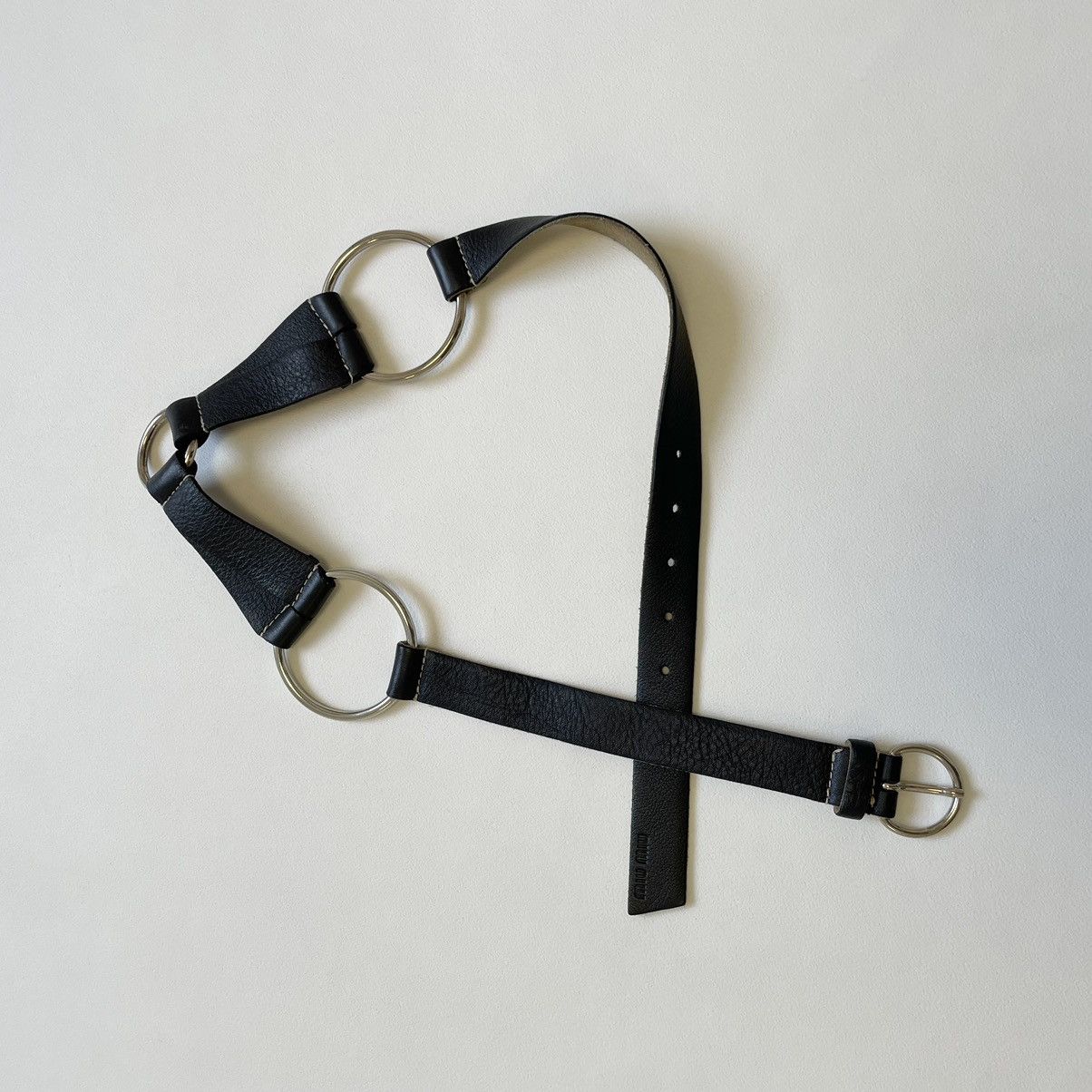 Miu Miu Mid 2000s Black Leather Bondage Belt Size 32 - 3 Thumbnail