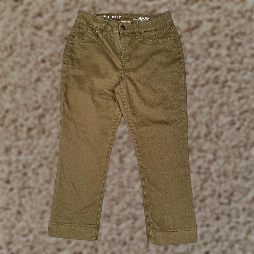 Vintage Laurie Felt Pants Womens XS Capri Brown Silky Stretch Technology Pockets Zip Button Straight Leg 21in Inseam Casual City Vintage No N/A Size 26" / US 2 / IT 38 - 1 Thumbnail