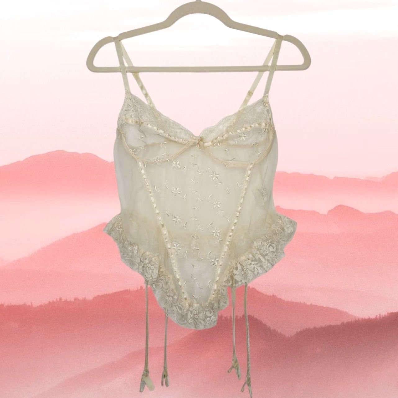 Vintage VINTAGE White Lace Floral Garter Bodysuit Teddy One Piece M Womens Size M / US 6-8 / IT 42-44 - 2 Thumbnail