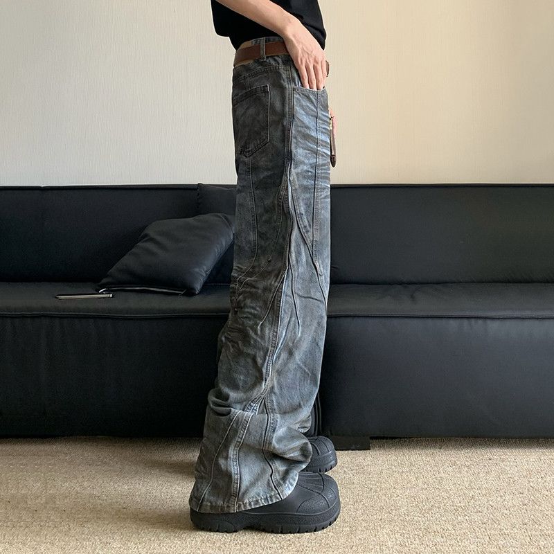 Jean × Vintage Mud Dyed Jeans Damaged Pleated Size US 27 - 2 Thumbnail