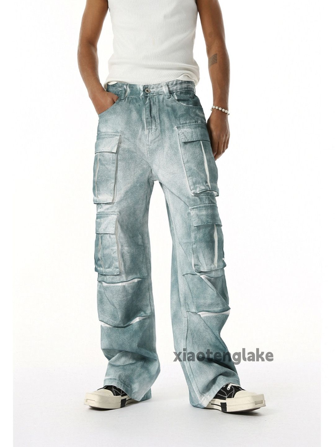 Jean Unisex outdoor tie dye loose baggy hiphop cargo pants Size US 32 / EU 48 - 2 Thumbnail