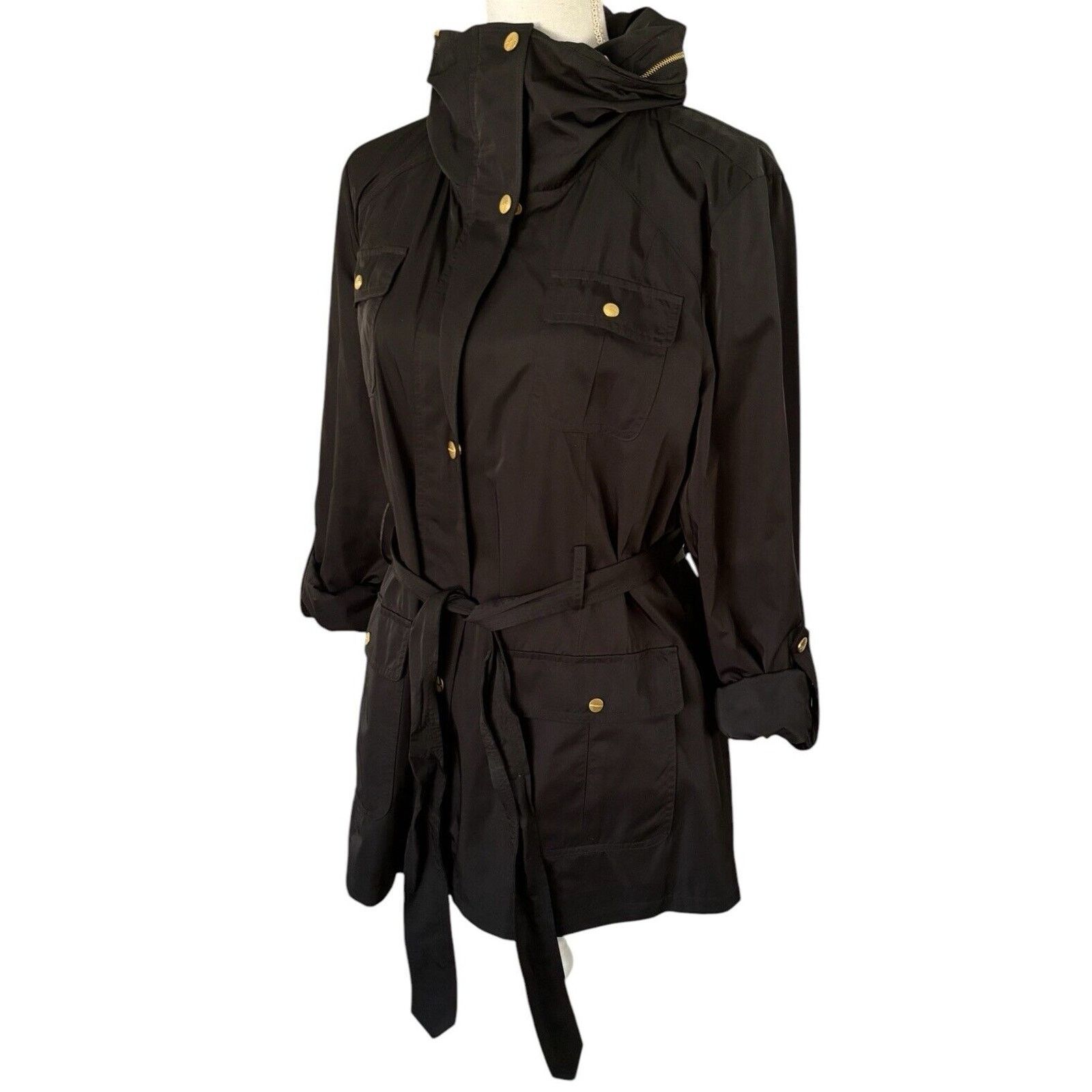 Ellen Tracy Ellen Tracy Outdoor Black Rain Jacket w/Hideaway Hood Size L Size L / US 10 / IT 46 - 5 Thumbnail