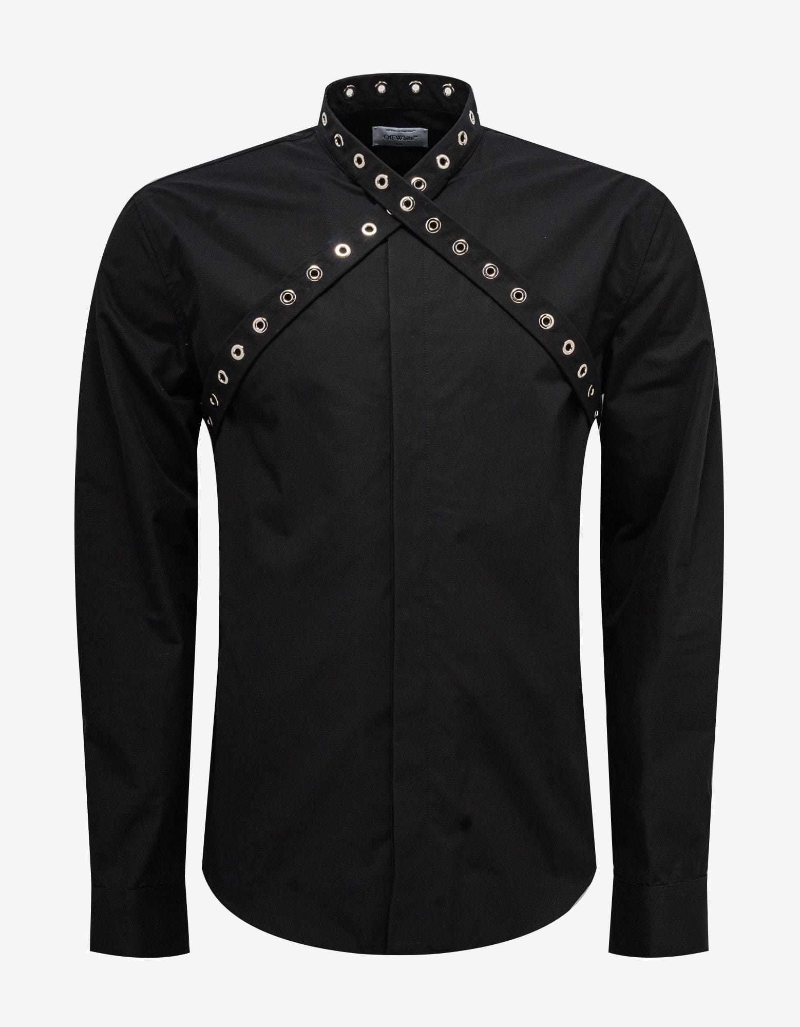 image of Off White Black Eyelet Collar Shirt, Men's (Size Medium)