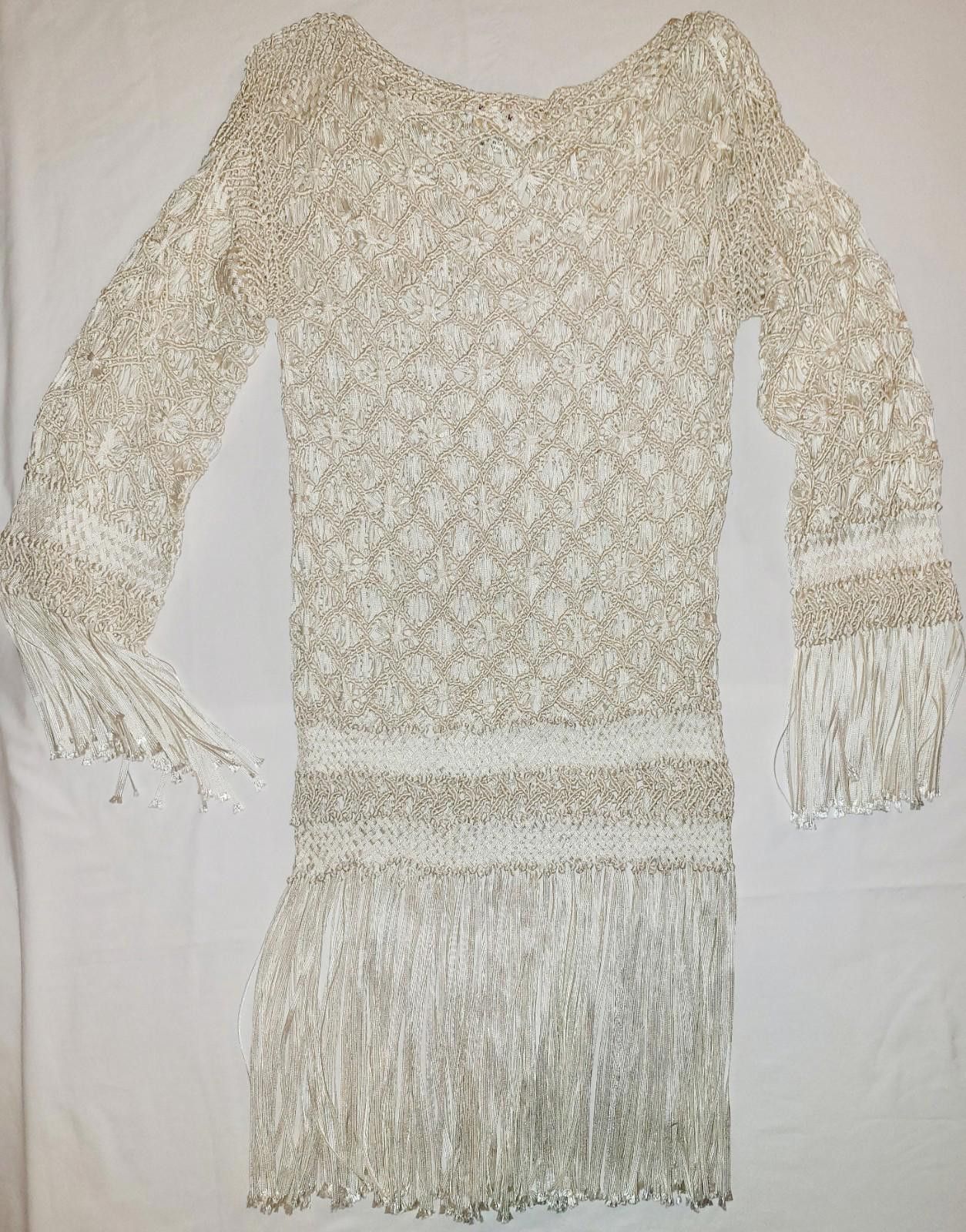 Designer Von Saken macrame cream long sleeve dress size LG Size L / US 10 / IT 46 - 1 Thumbnail