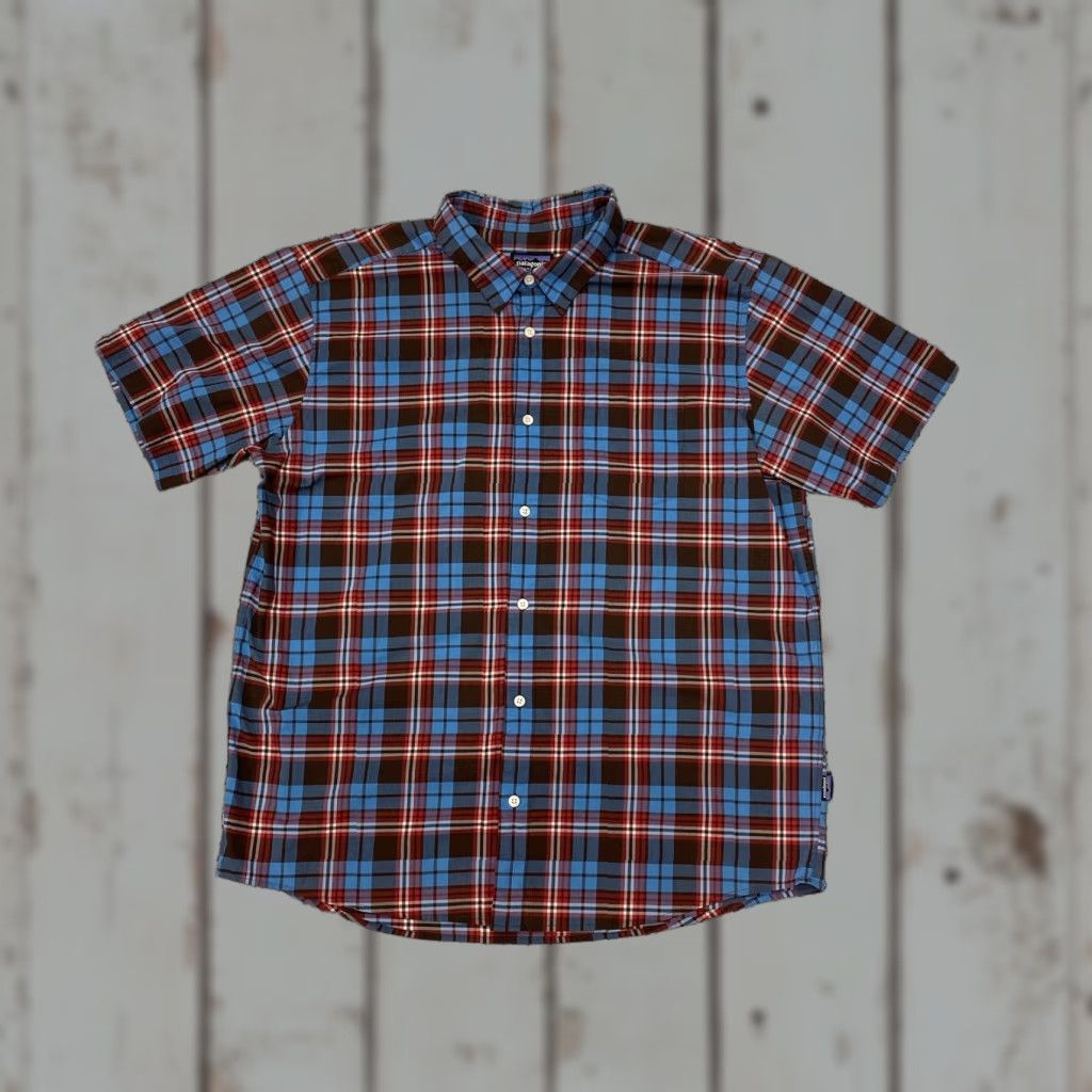 Patagonia Patagonia Organic Cotton Shirt Mens XL Blue Short Sleeve Button-Up Plaid Size US XL / EU 56 / 4 - 1 Thumbnail