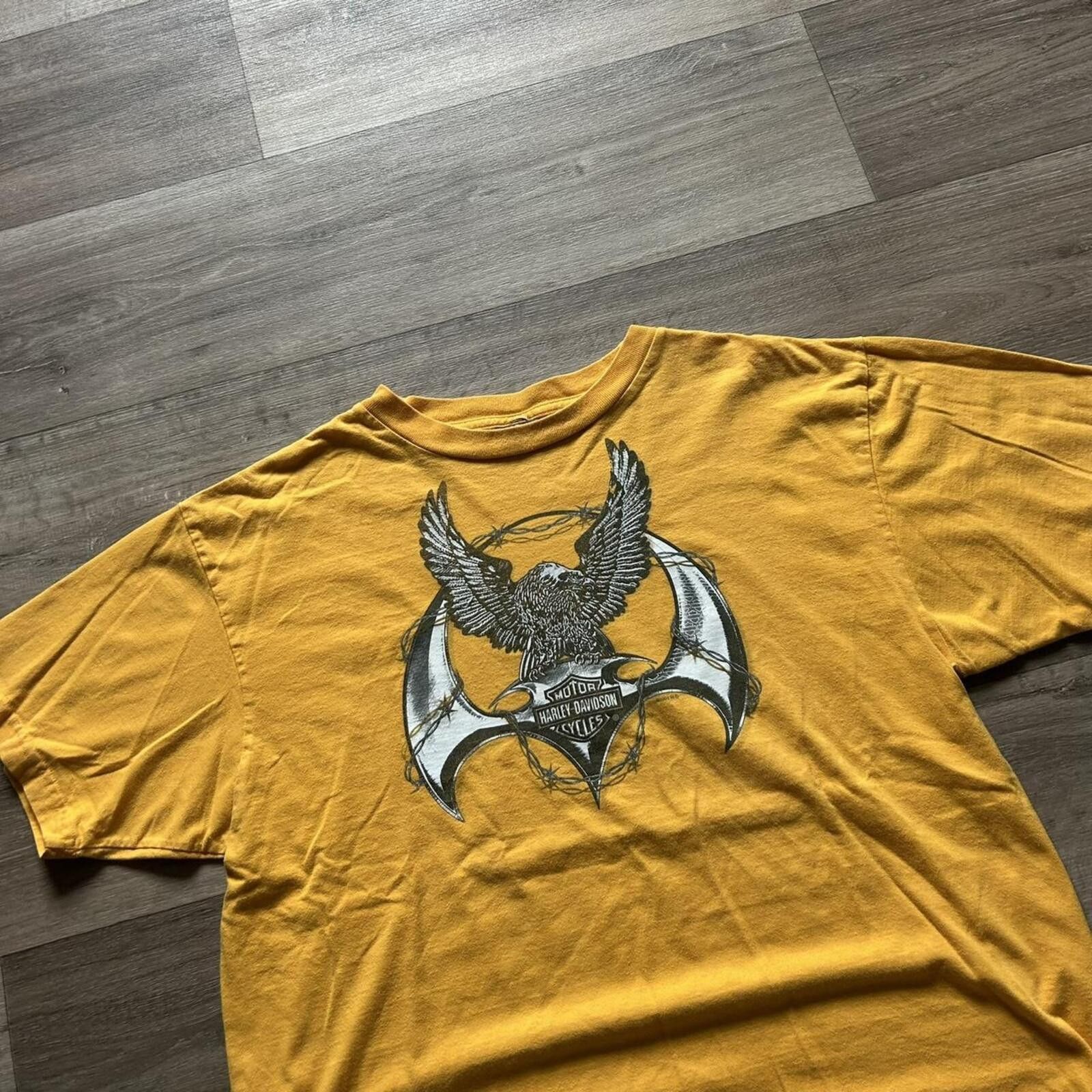 Harley Davidson Vintage y2k Harley Davidson yellow t-shirt with eagle design Size US L / EU 52-54 / 3 - 2 Thumbnail