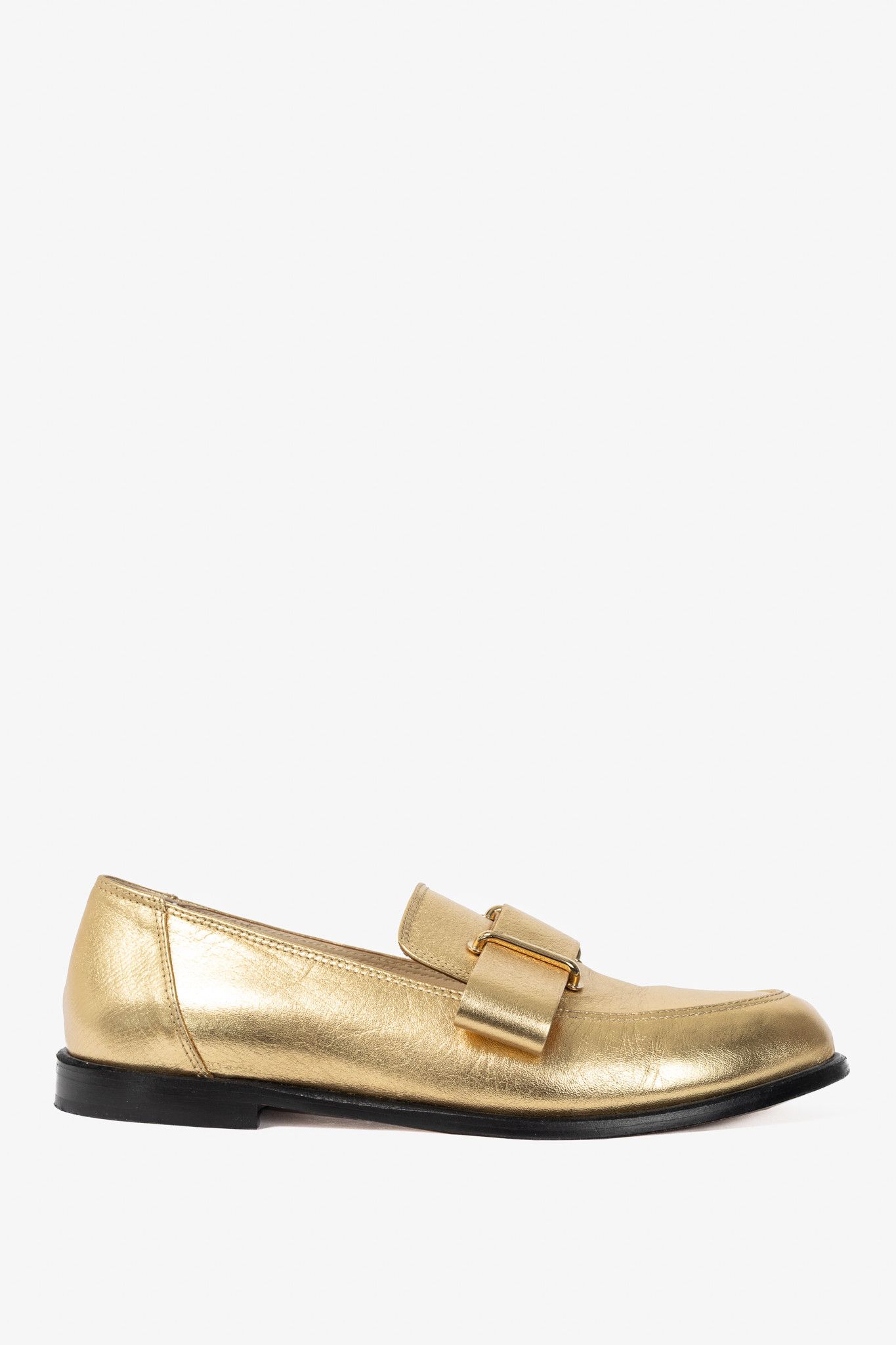 Tibi Tibi Morris Metallic Gold Leather Strap Loafers Size US 8 / IT 38 - 2 Thumbnail