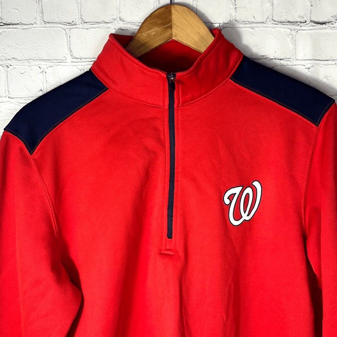 MLB Washington Nationals MLB Authentic Red Blue Quarter Zip Jacket Mens M Medium Size US M / EU 48-50 / 2 - 2 Thumbnail