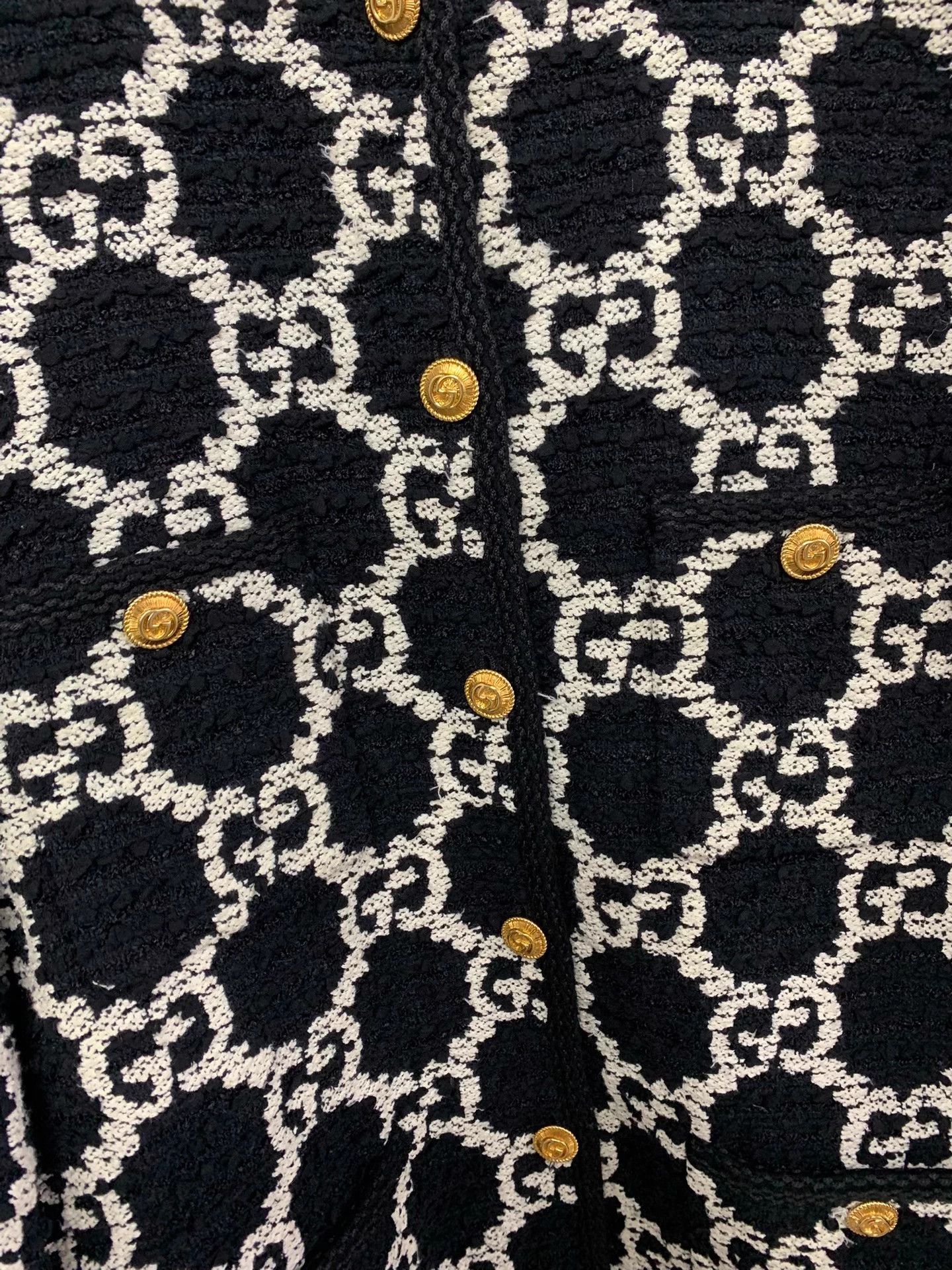 Gucci Gucci black white full logo tweed overcoat 38 new Size S / US 4 / IT 40 - 2 Thumbnail