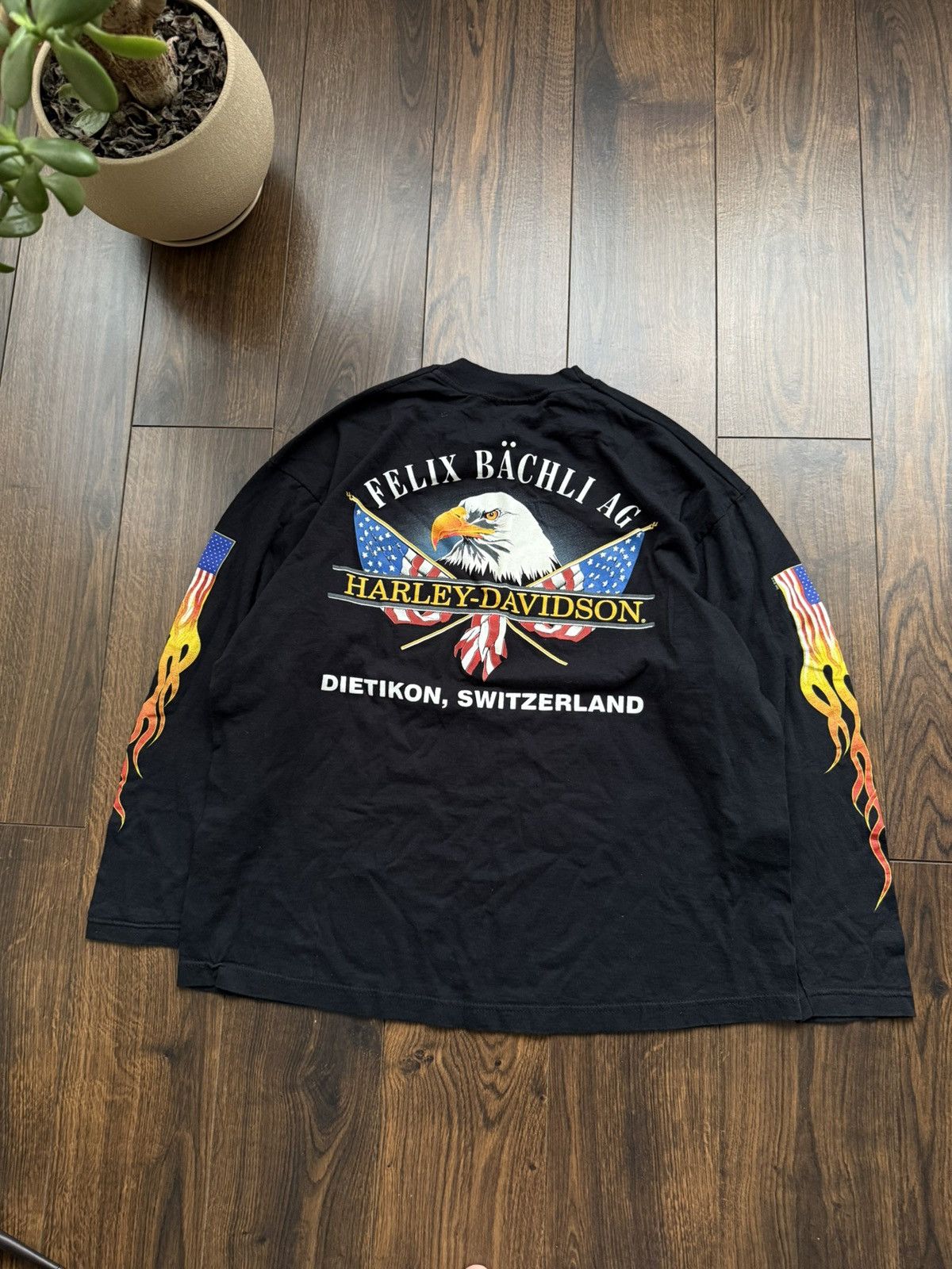 Harley Davidson Vintage 90s Flame Harley Davidson 1999 Long Sleeve Shirt Size US XL / EU 56 / 4 - 9 Thumbnail