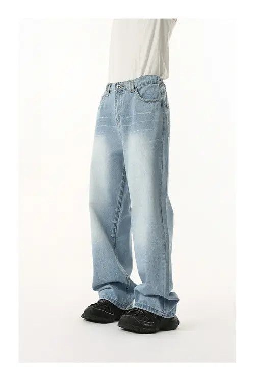 Jean Japanese retro washed elastic waist straight loose jeans Size US 32 / EU 48 - 4 Thumbnail