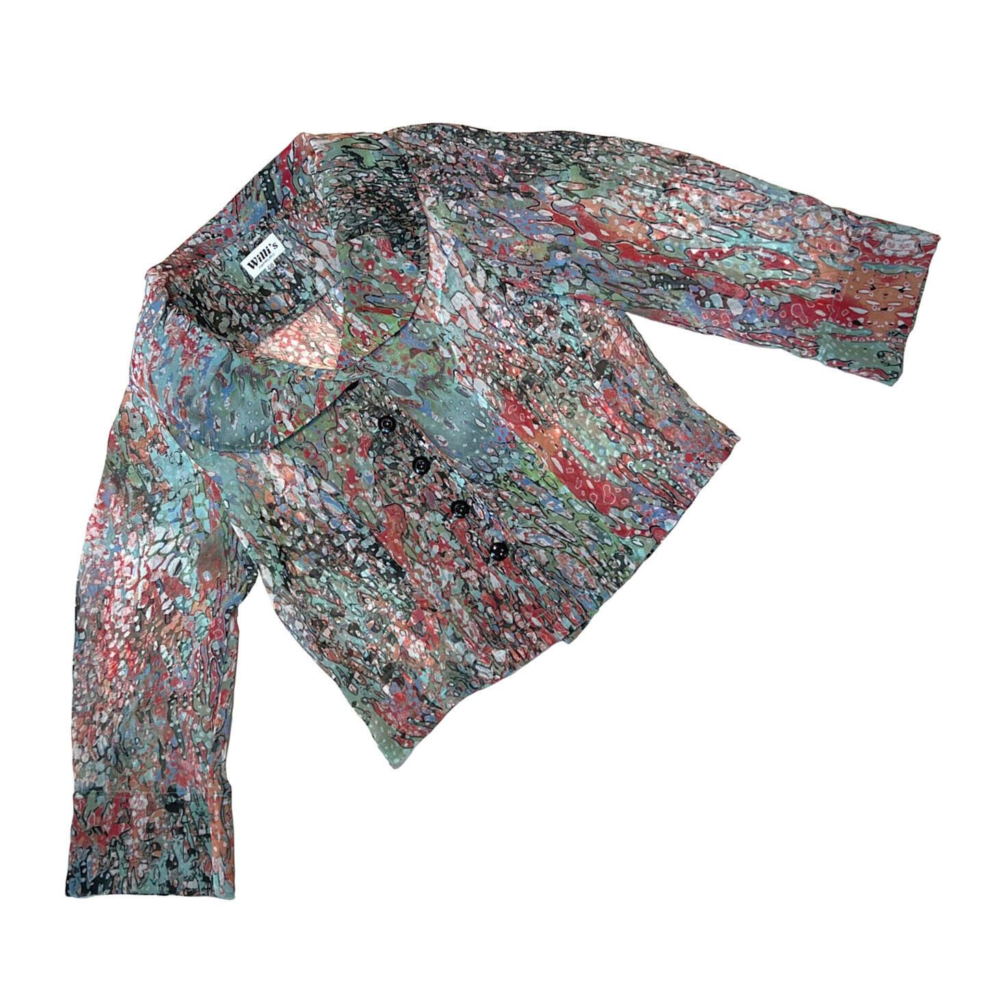 image of Vintage Willi's (Germany) Psychadelic Chiffon Puritan Cropped Blouse, Women's (Size Small)