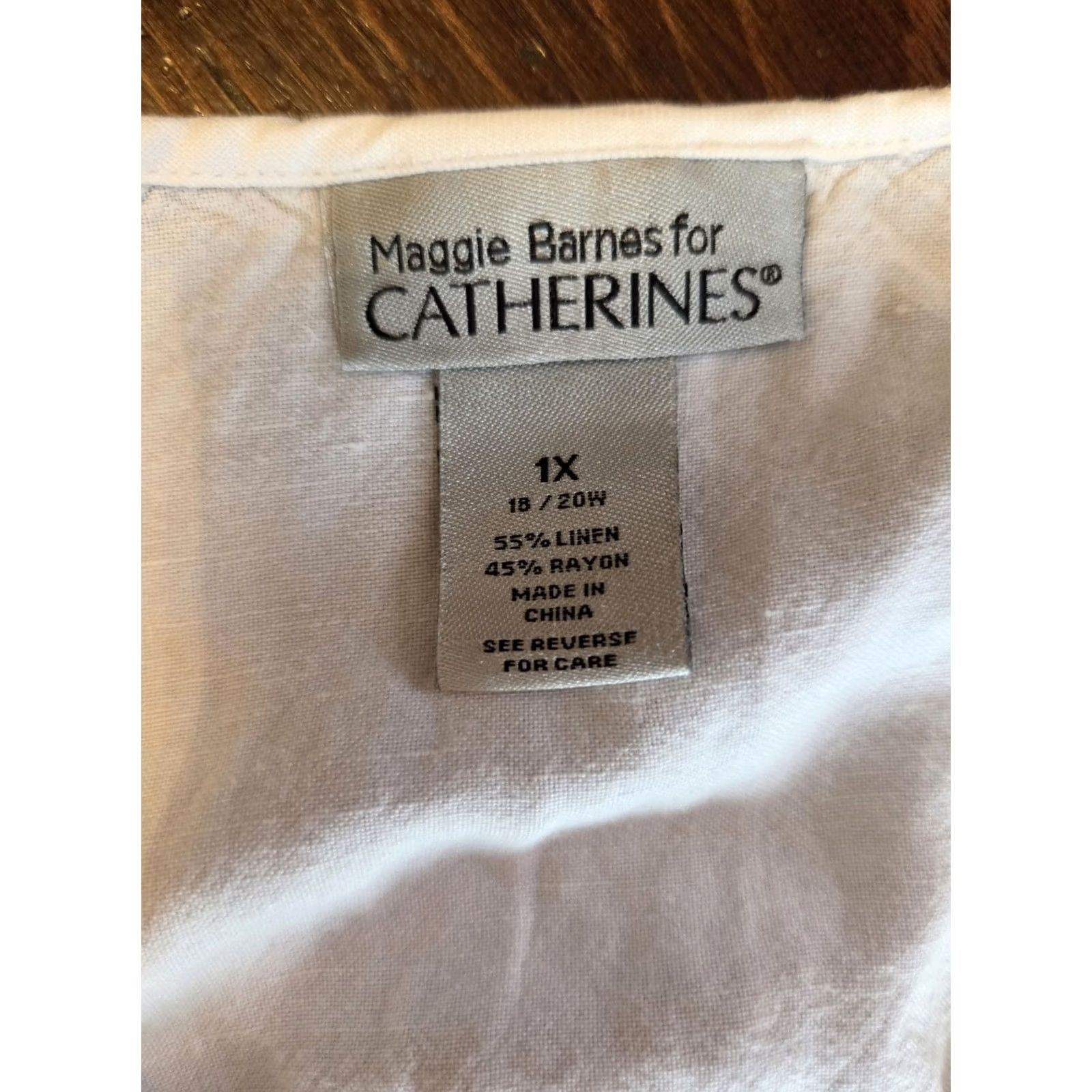 Vintage Maggie Barnes For Catherines White Pleated Trim Linen Button Down Top Boho 1X Shirt Womens Size XL / US 12-14 / IT 48-50 - 6 Thumbnail