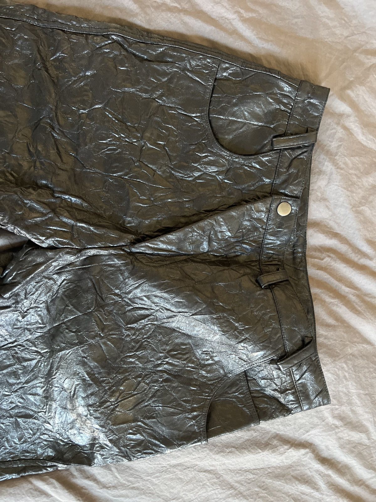 Other Black crinkled leather flare pants Size US 32 / EU 48 - 3 Thumbnail