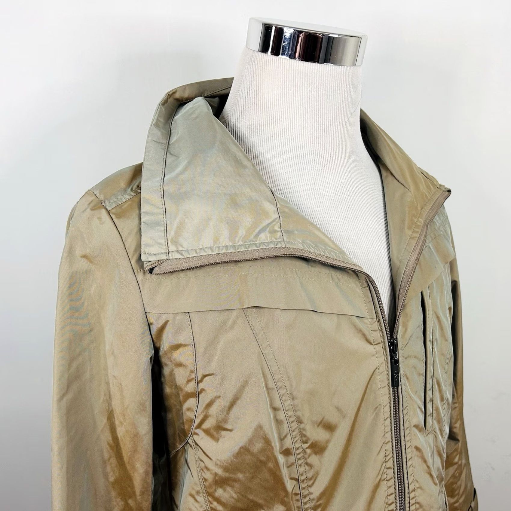 Cole Haan Cole Haan Trench Coat Hooded Beige Poly Nylon Full Zip Beltless Regular L Women CAD Beige Trench Coat Hooded Zip Coat Size L / US 10 / IT 46 - 2 Thumbnail
