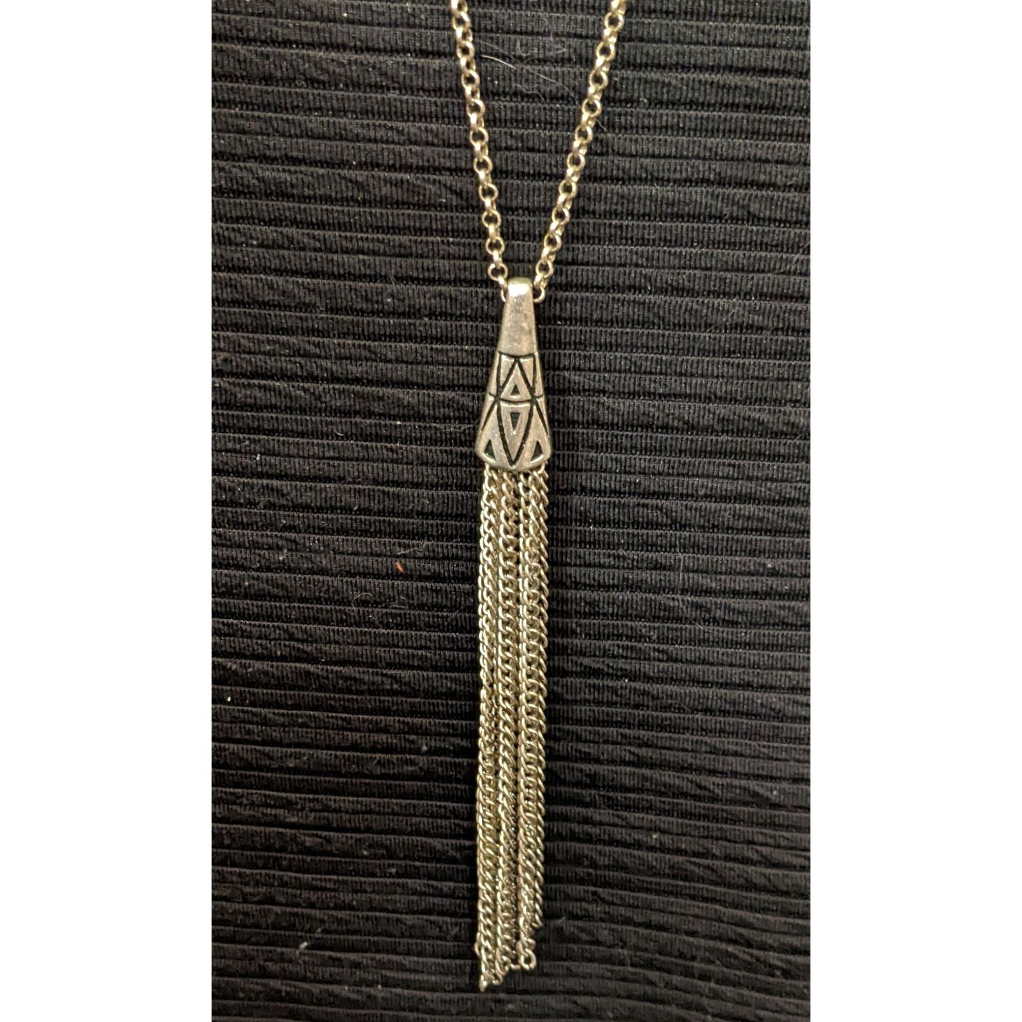 Other Silver Geometric Engraved Tassel Chain Necklace Size ONE SIZE - 1 Thumbnail