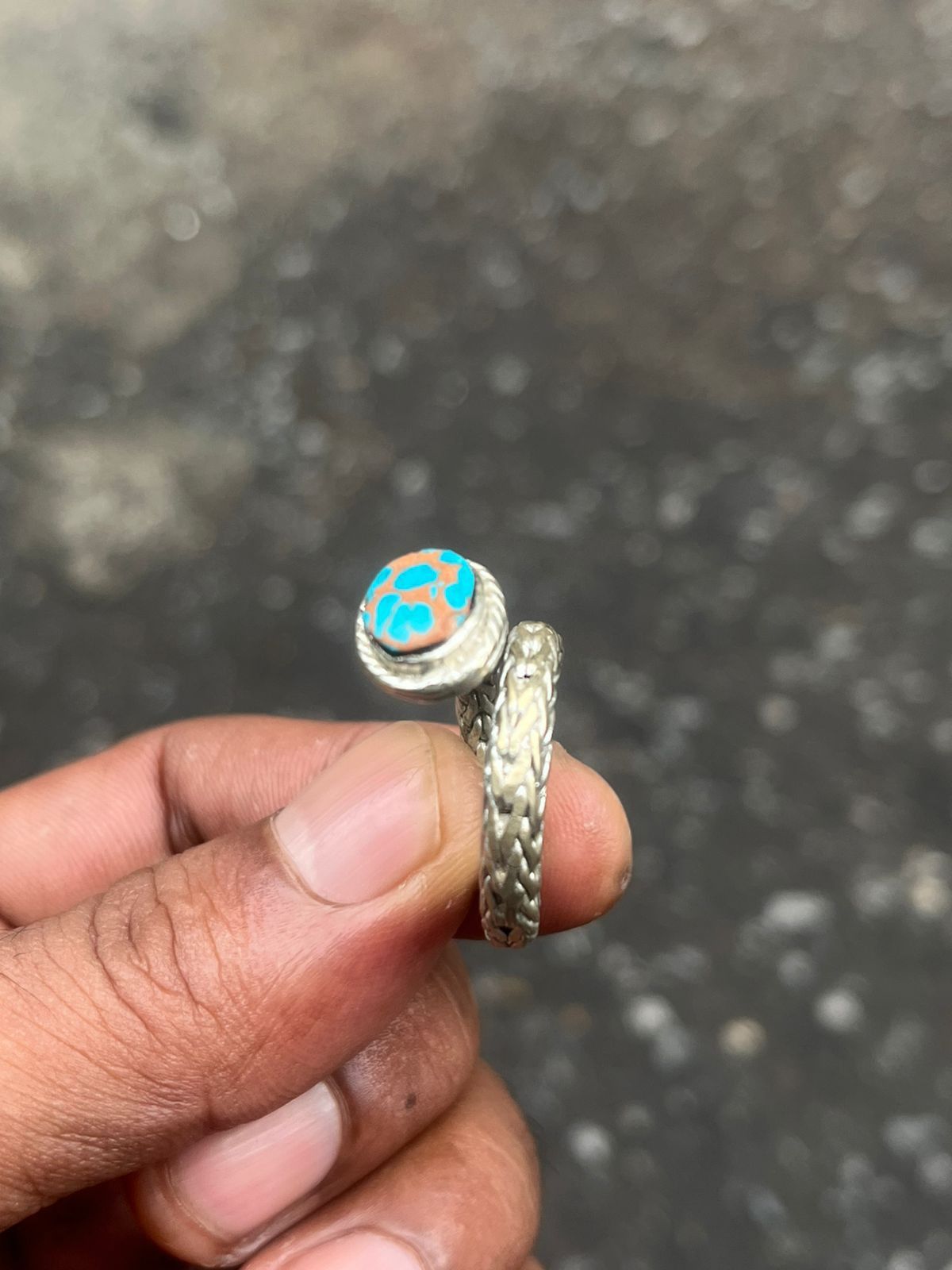 John Hardy Artisan Silver Dragon Scale Weave Ring with Turquoise Stone Size ONE SIZE - 5 Thumbnail
