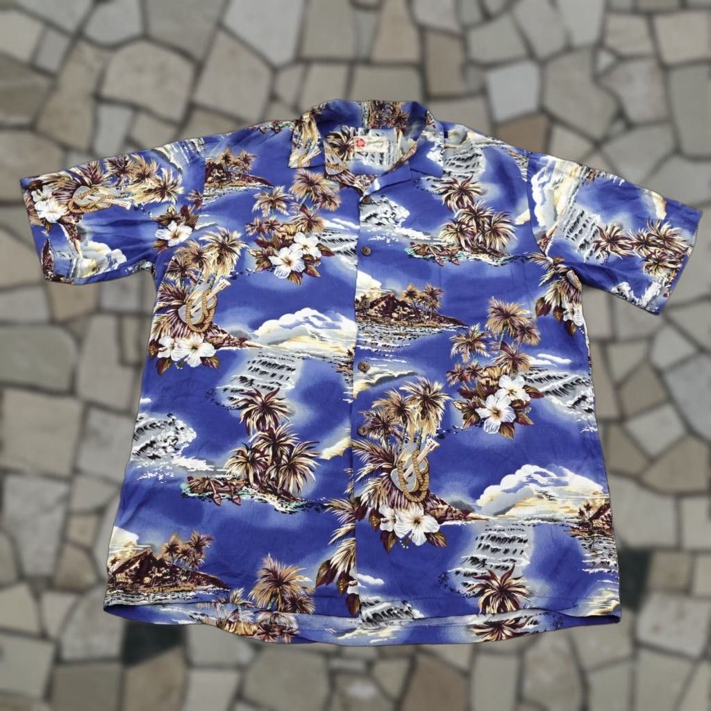Hilo Hattie Hilo Hattie Hawaiian Shirt Mens Large Blue Floral Palm Tree Aloha Camp Beach Tropical Size US L / EU 52-54 / 3 - 1 Thumbnail