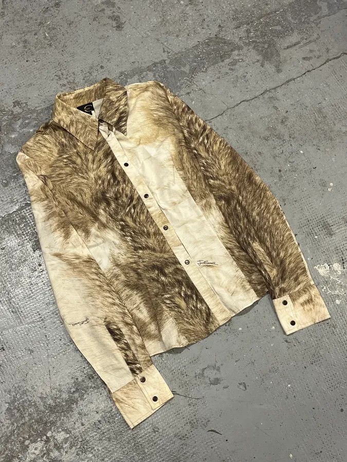 Just Cavalli 2000s Cavalli Fur Movement Beige Shirt Size US S / EU 44-46 / 1 - 4 Thumbnail