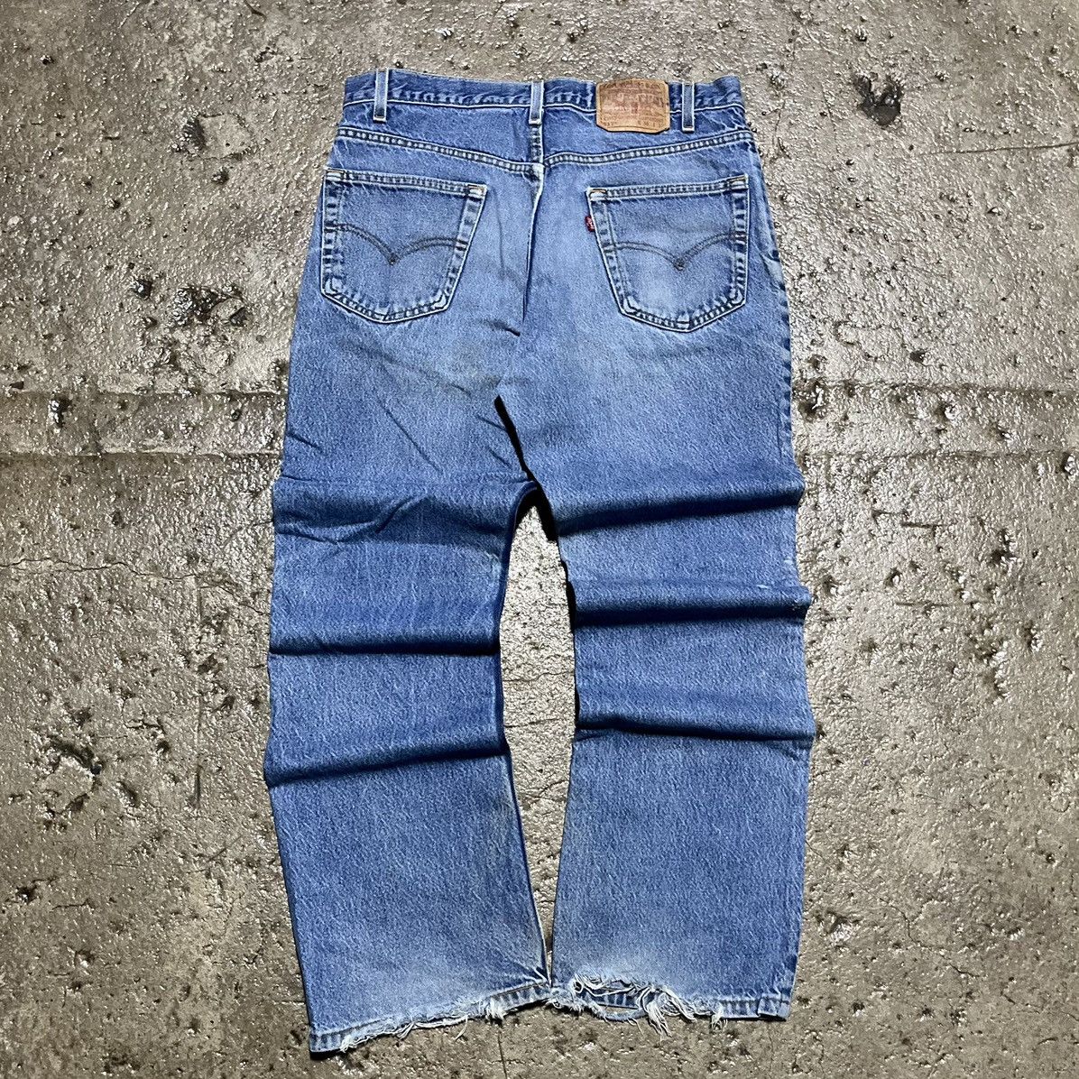 image of Levis x Vintage Crazy Vintage 90's Levi's 517 Thrashed Boot Cut Flare Jeans in Blue, Men's (Size 34