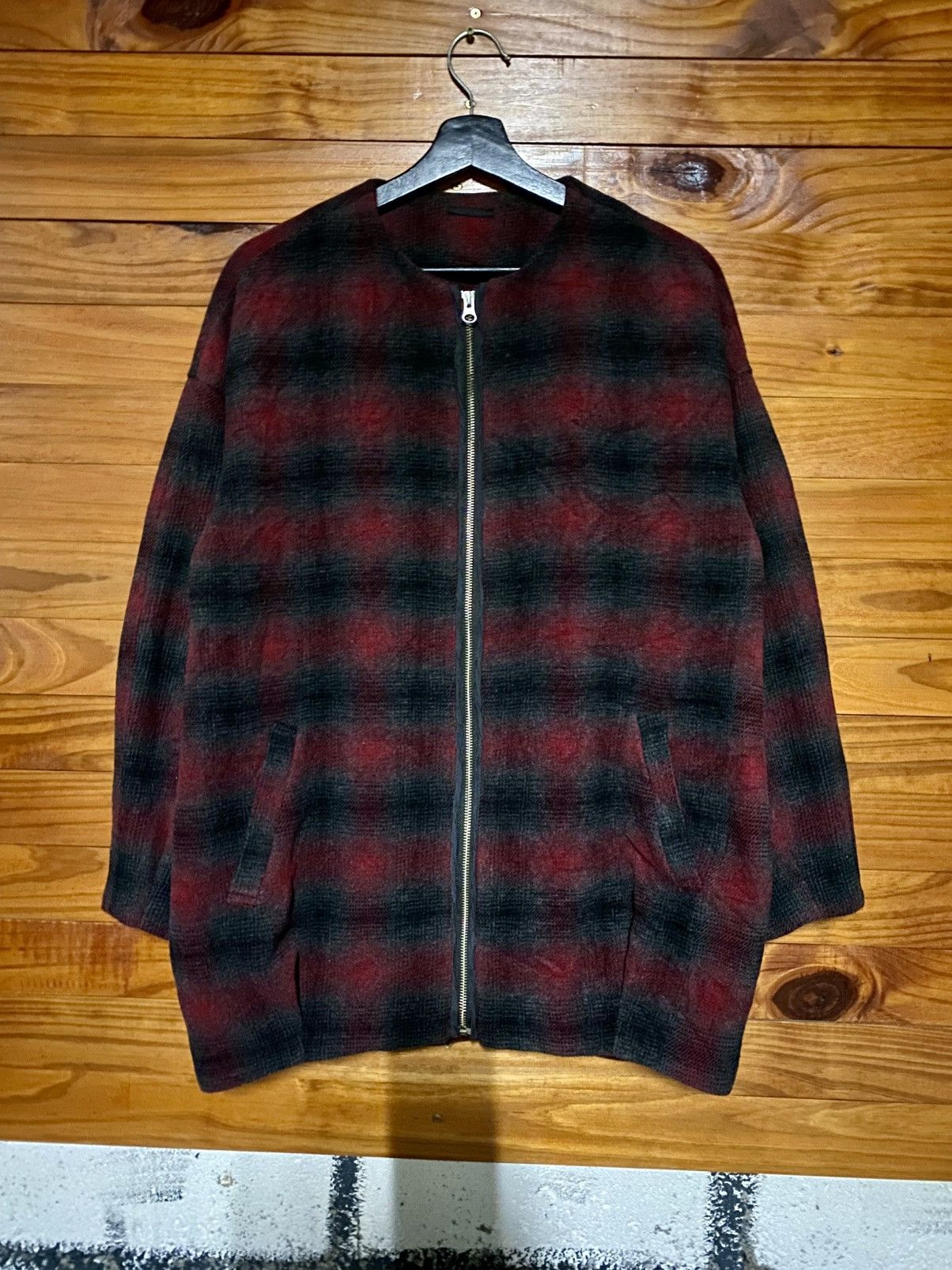 Japanese Brand Vintage Japanese Plaid Wool Zip-Up Jacket – Red & Black Size US L / EU 52-54 / 3 - 3 Thumbnail