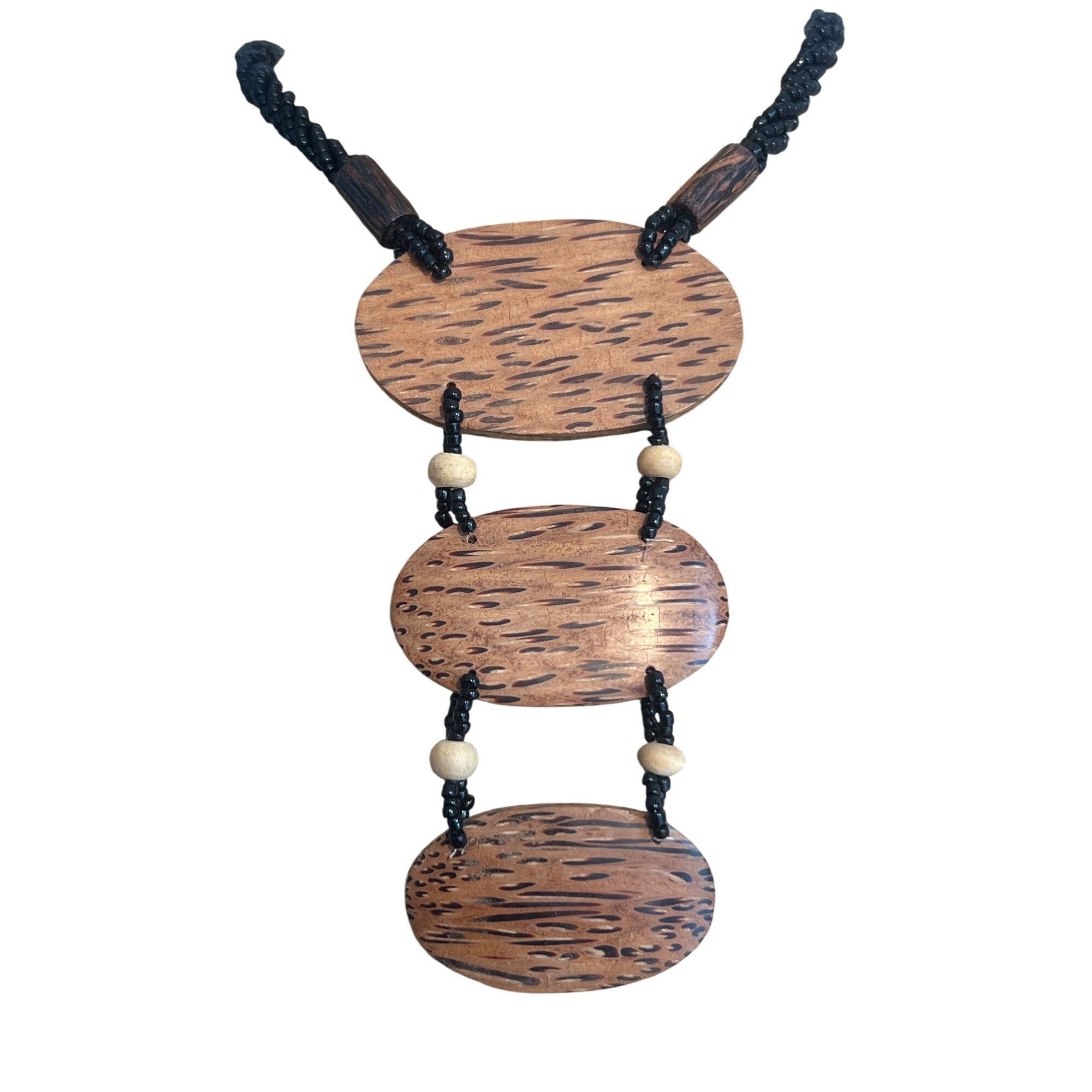 Other Vintage Black Seed Bead Twist Necklace Wood Pendant Collar B Size ONE SIZE - 1 Thumbnail
