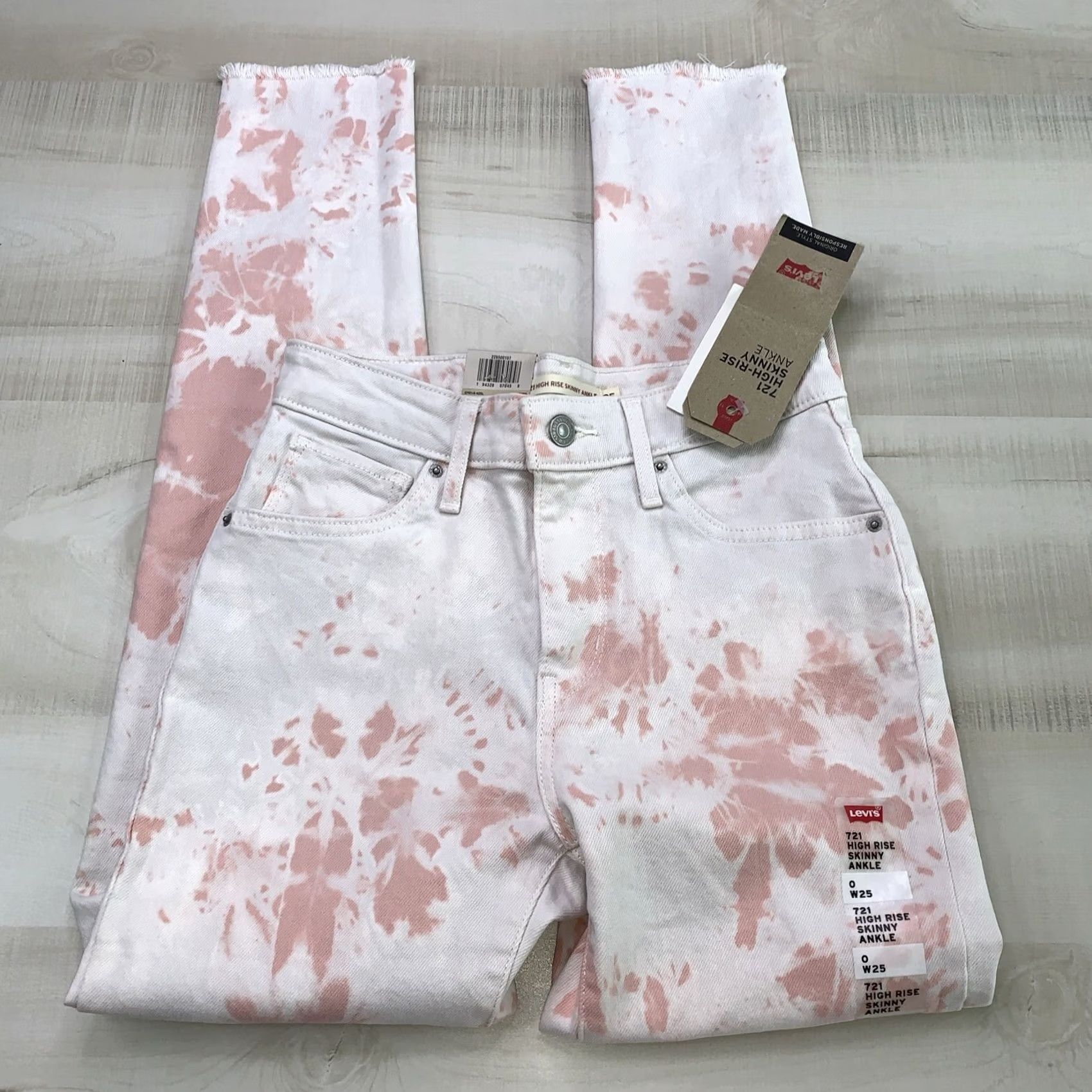 Levi's Levi’s 721 High Rise Skinny Ankle Raw Hem Pink Acid Wash Denim Jeans Women’s 0 Size 25" / US 0 / IT 36 - 5 Thumbnail