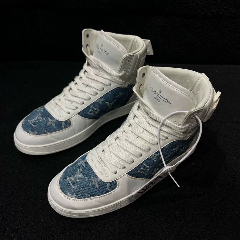 Louis Vuitton LV White Blue Denim High Top Sneakers - dmc Size US 7 / EU 40 - 1 Thumbnail