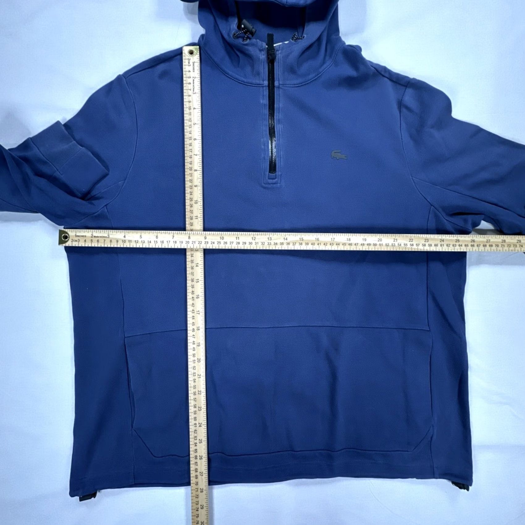 Lacoste Lacoste Mens Hoodie Sweatshirt 3XL Navy Blue Logo 1/4 Zip Hooded Pockets Cotton Denim? Size US L / EU 52-54 / 3 - 2 Thumbnail