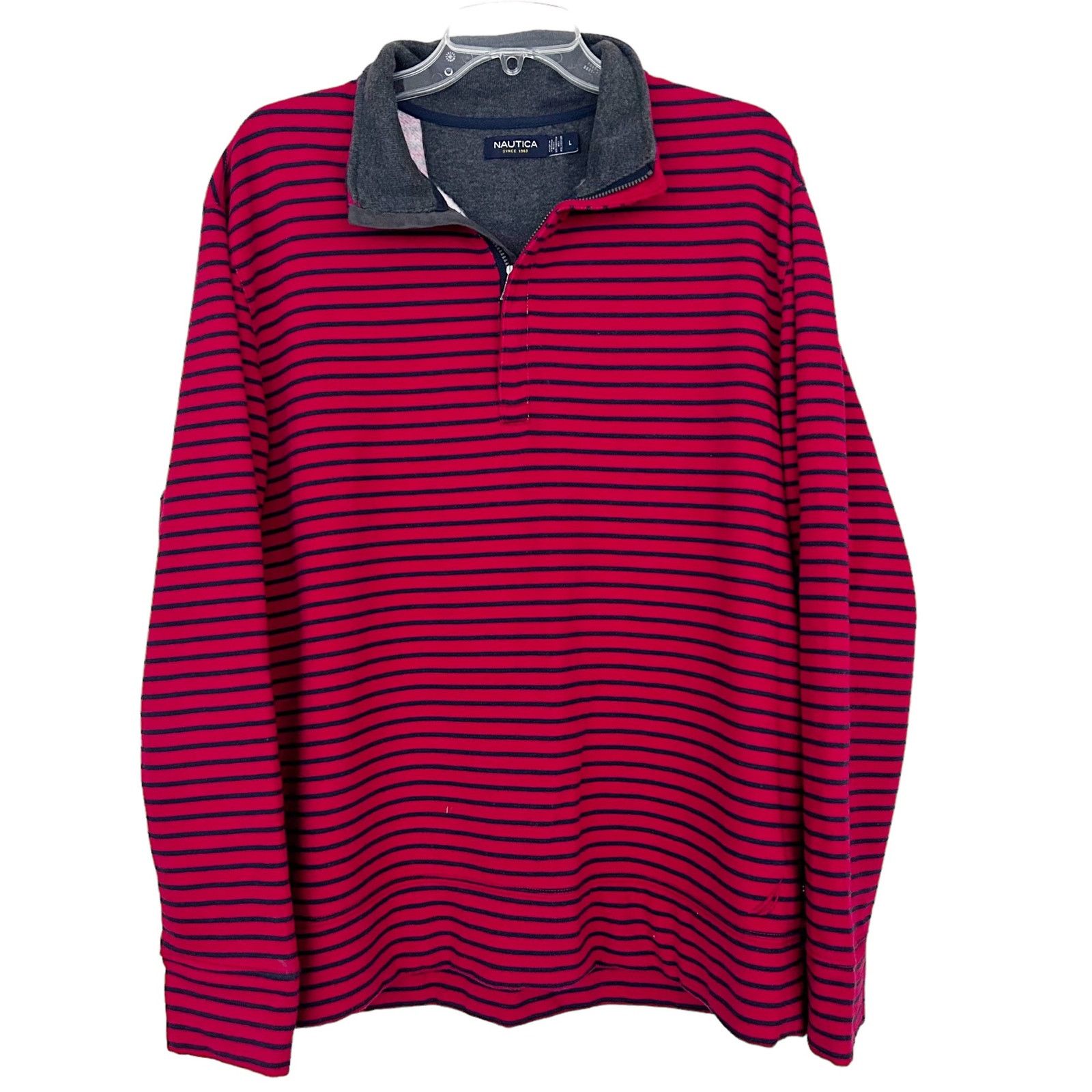 Nautica Nautica Red Blue Striped Quarter Zip Sweater Sz L Size US L / EU 52-54 / 3 - 4 Thumbnail