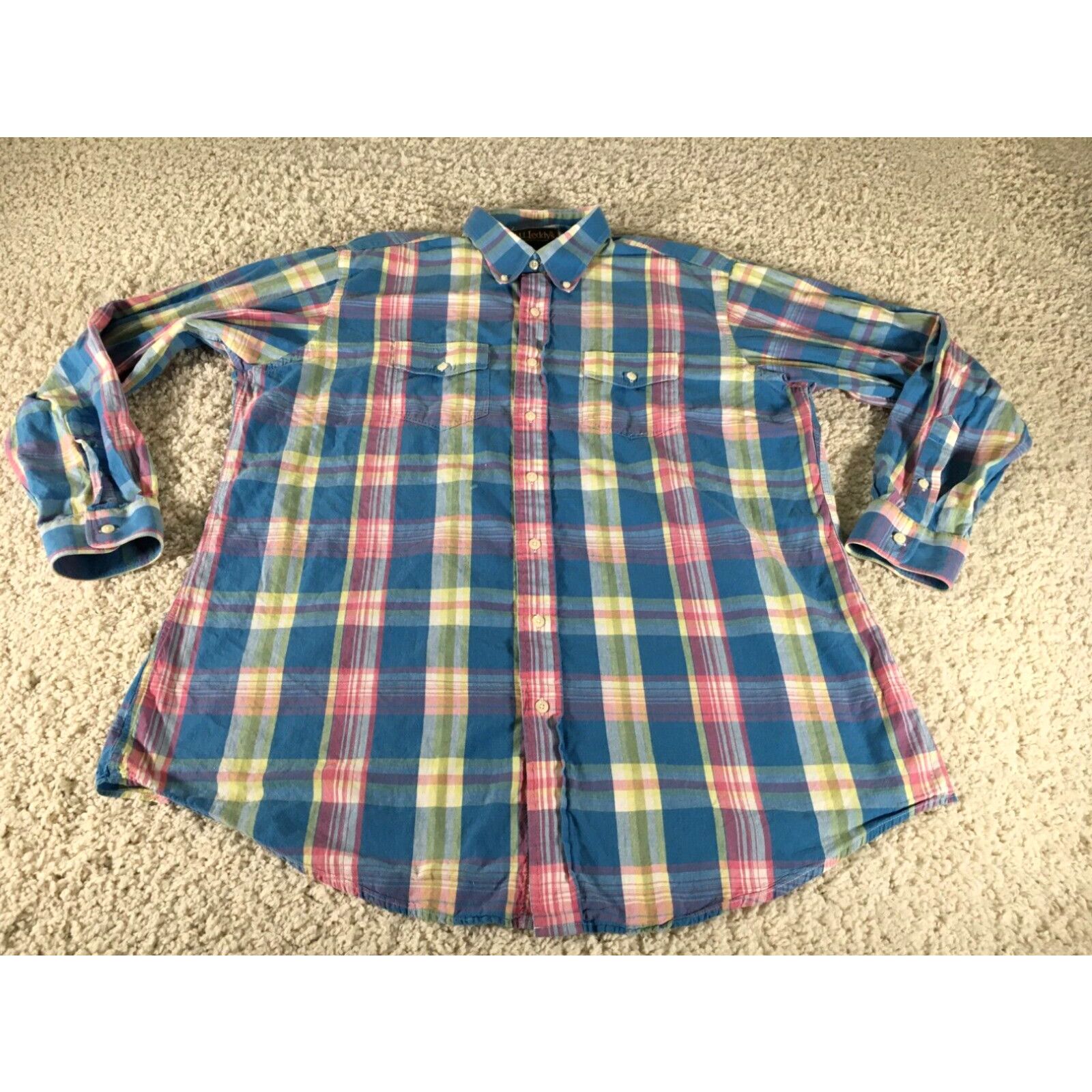 image of Vintage M.l. Leddy's Shirt Mens Extra Large Blue Pink Button Western Usa 90's in White (Size XL)