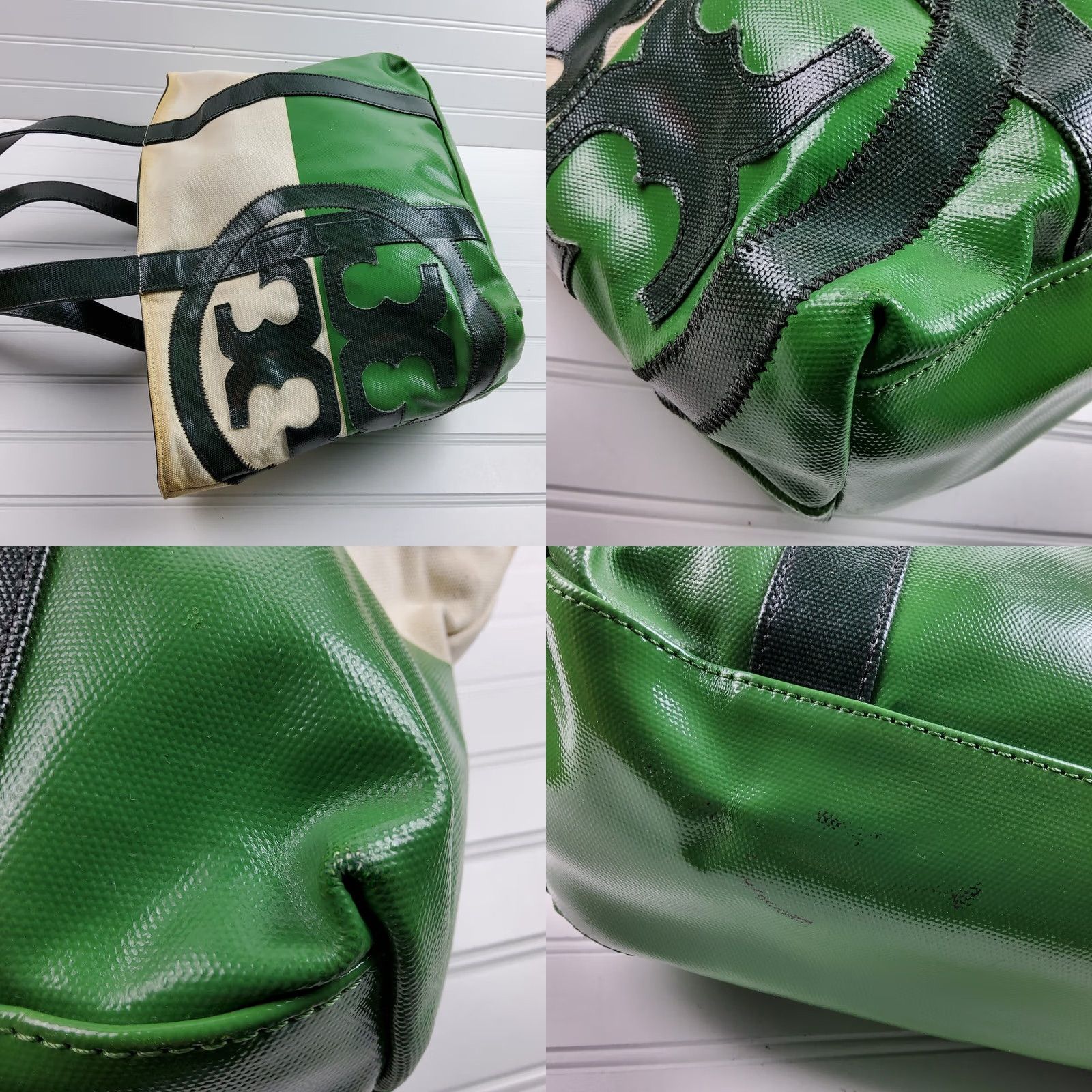 Tory Burch Tory Burch Beach Bag Dipped Canvas Zip Tote Shoulder Handbag Purse Ladies Green Large Tote Beach Nautical Size ONE SIZE - 9 Thumbnail