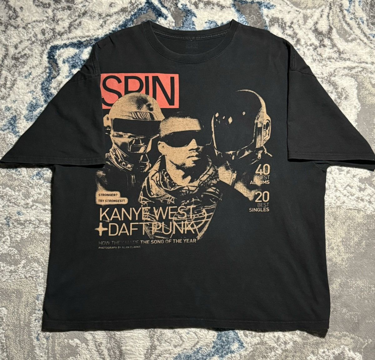 image of Kanye West x Vintage 2007 Daft Punk & Kayne West Spin Magazine Tee Size Xxl Boxy in Black, Men's