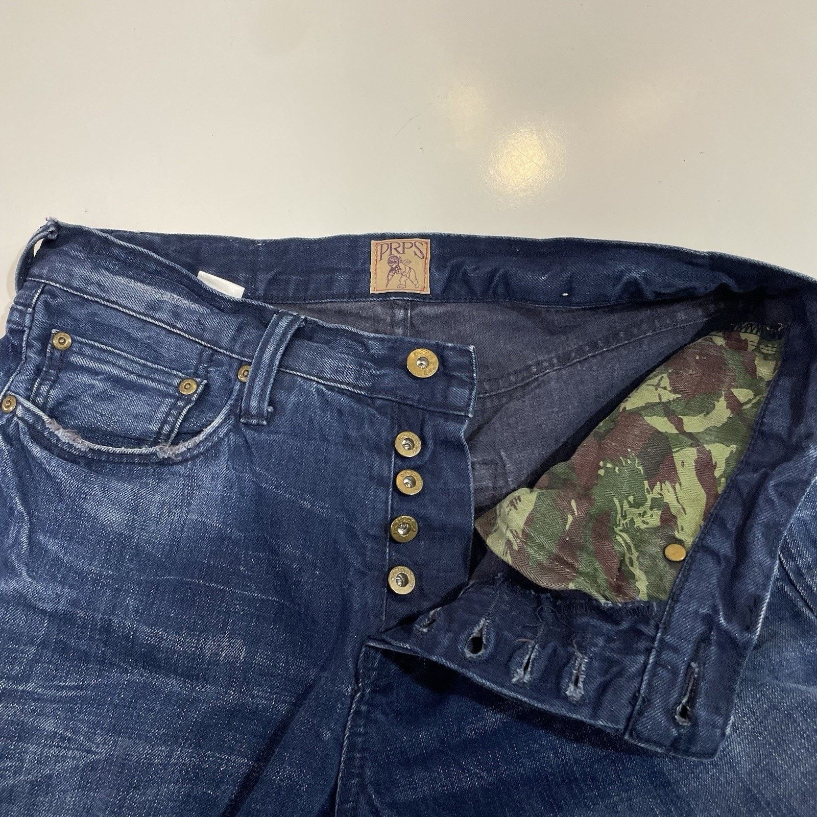 Prps PRPS Demon Jeans Mens 31 Button Fly Blue Denim Dark Wash 31 Size US 31 - 3 Thumbnail