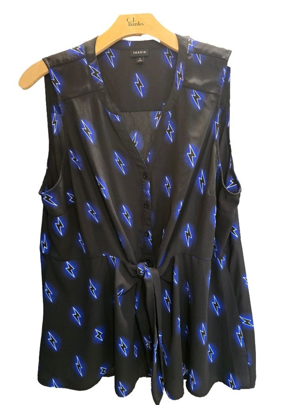 Torrid Torrid Plus 3X Black Blue Lightning Bolt Front Blouse Size 3XL / US 20-22 - 1 Thumbnail
