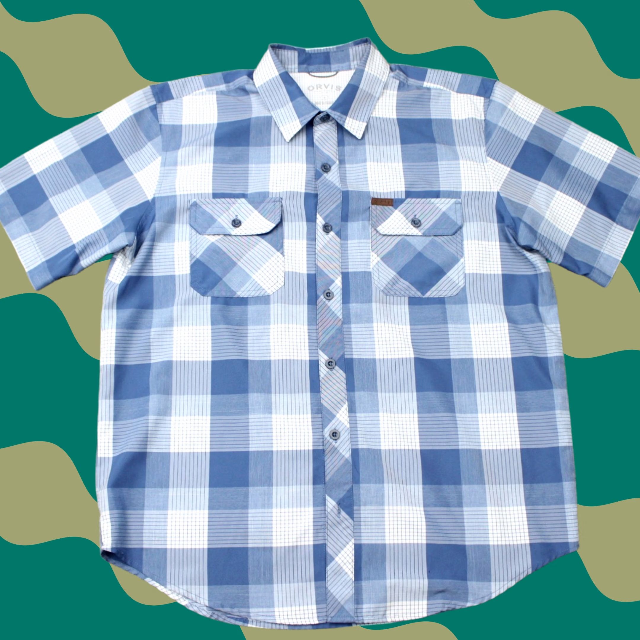 Orvis Orvis Shirt Mens Large Blue Plaid Three Forks Knit Short Sleeve Button Hiking Size US L / EU 52-54 / 3 - 1 Thumbnail