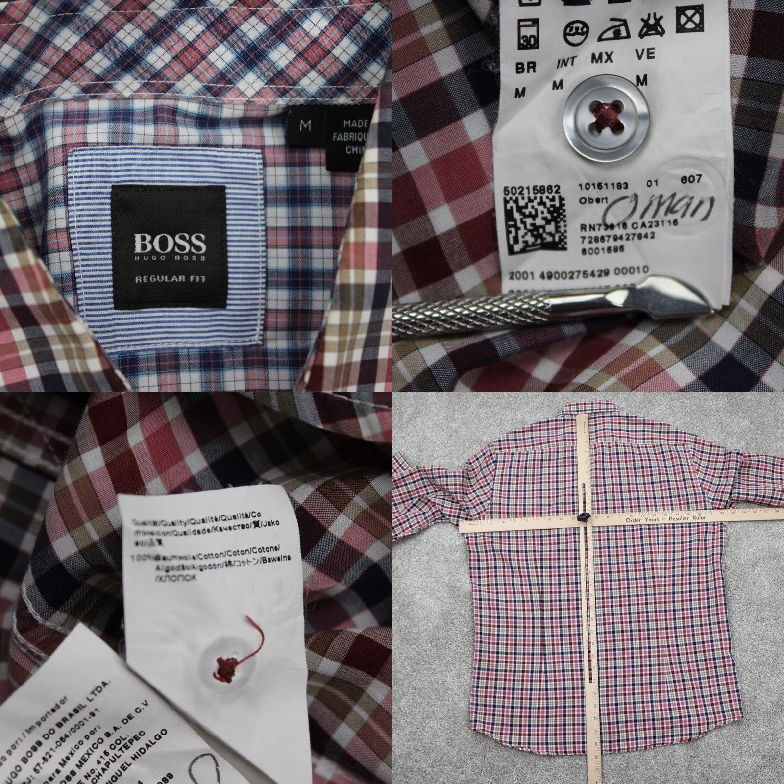 Hugo Boss HUGO BOSS Obert Shirt Mens Medium Red/Pink/Blue/Green Slim Regular Fit Cotton L/S Button-Up Shirt Size US M / EU 48-50 / 2 - 8 Thumbnail
