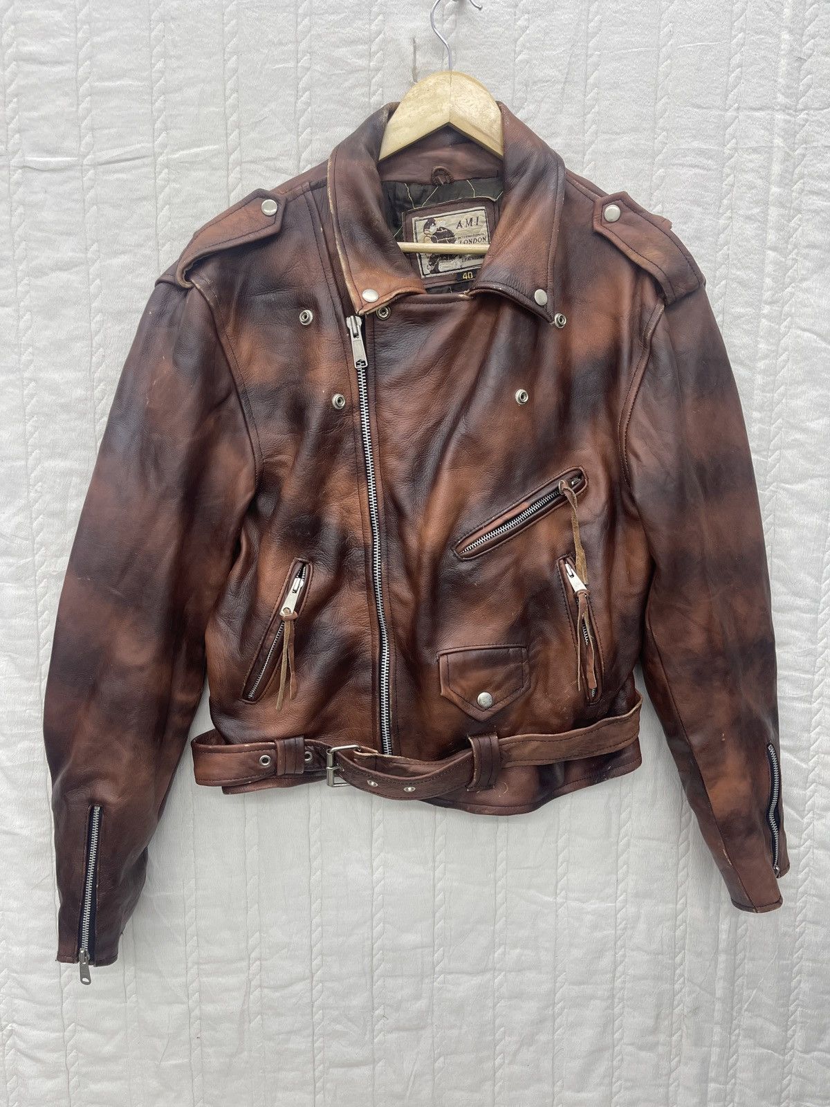 Vintage STEALS💥AMI BIKER’S LEATHER JACKET TIGER STRIPES Size US XXS / EU 40 - 2 Thumbnail
