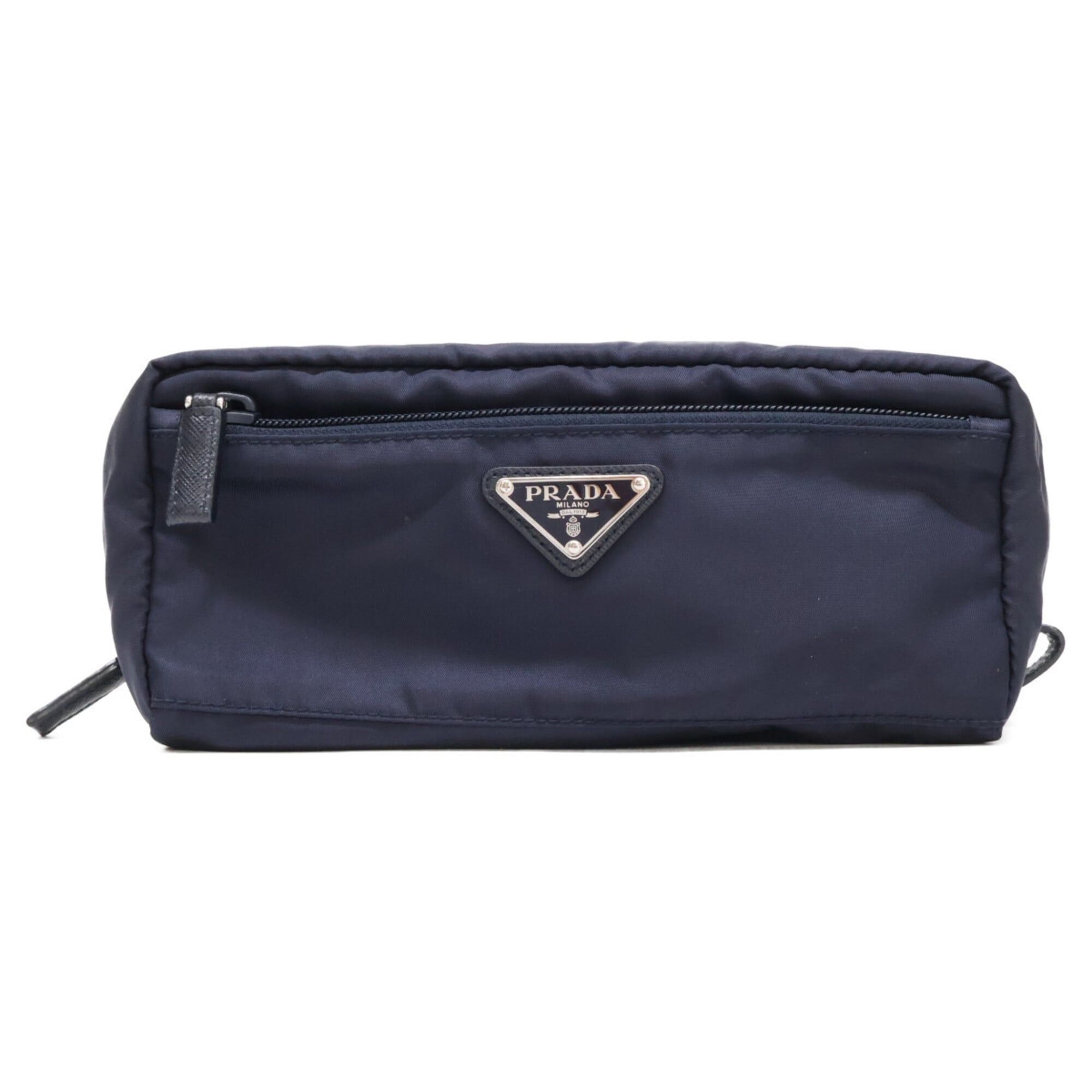 Prada PRADA 2NA028 Nylon Leather Triangle Logo Plate Travel Pouch Navy Women's Size ONE SIZE - 1 Thumbnail