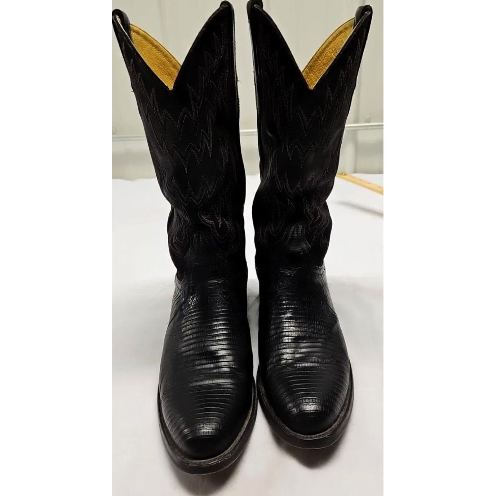 Skin VINTAGE Unbranded Western Boots Men 9D Black Lizard Leather Cowboy Pull On Round Toe Leather Cushioned Made in Mexico Size US 9 / EU 42 - 2 Thumbnail