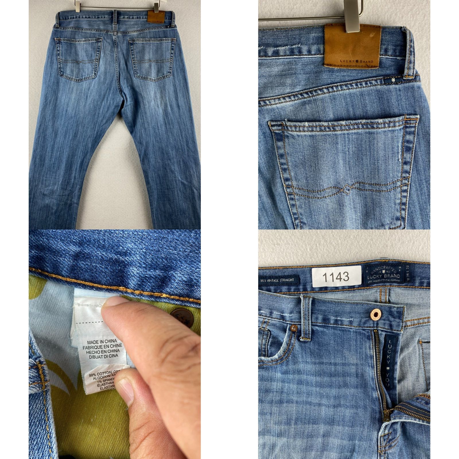 Lucky Brand Lucky Brand 363 Jeans Mens 36 Blue Distressed Straight Denim 5-Pocket Regular Rise Mid Zip Inseam 31 Jeans Size US 39 - 8 Thumbnail