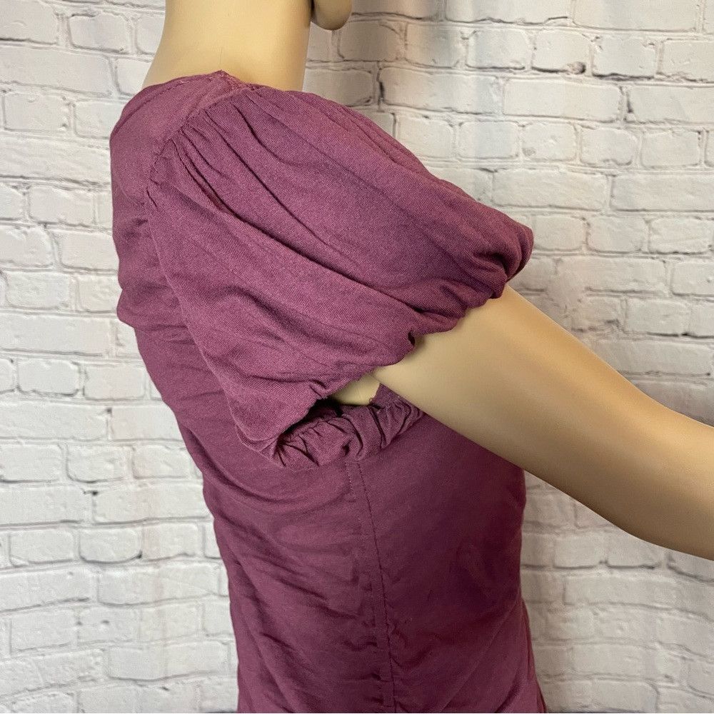 Free People New Free People Purple Ruched Seams Puff Sleeve Cotton Tee Size M / US 6-8 / IT 42-44 - 2 Thumbnail
