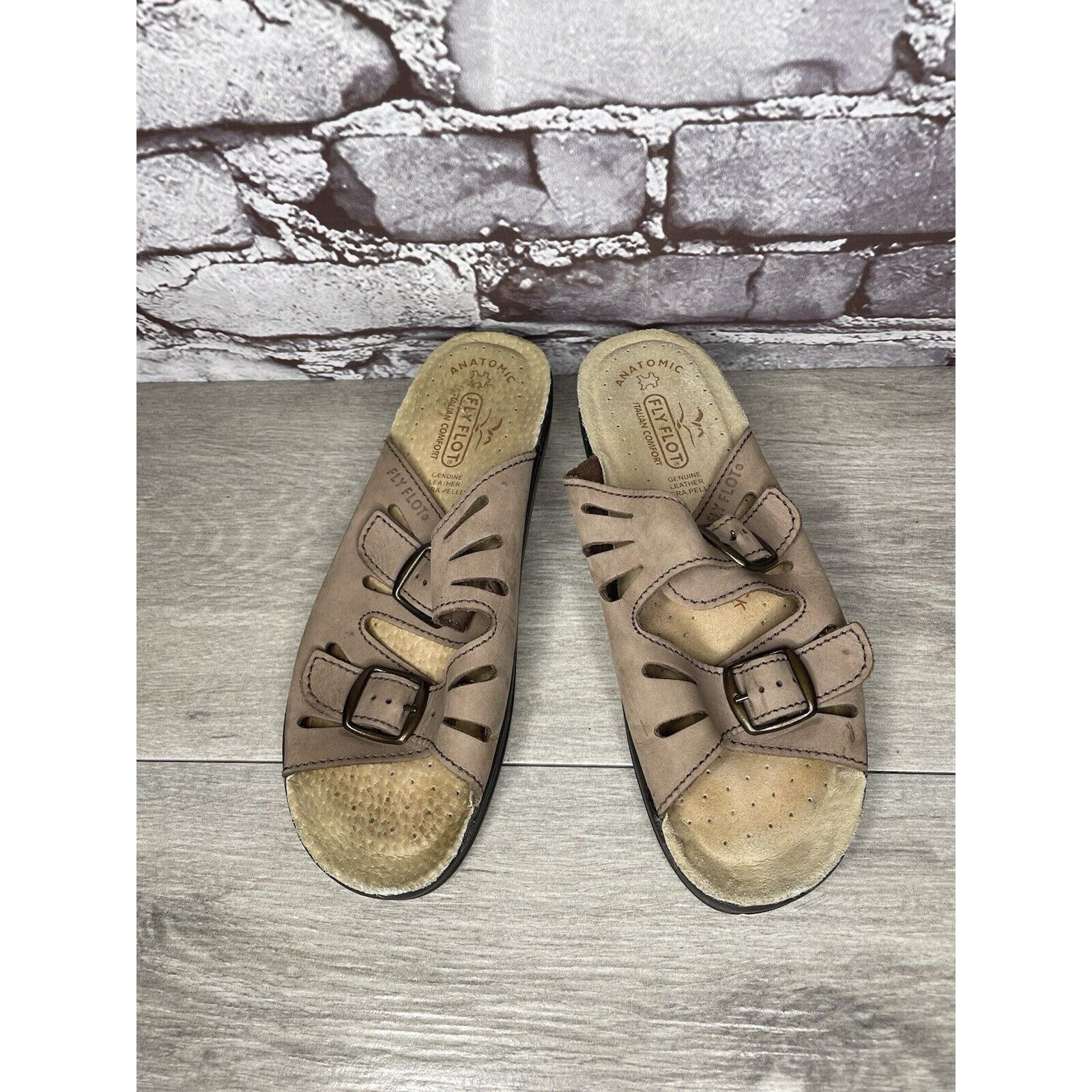Other Fly Flot Taupe Nubuck Leather Strap Slides Wedge Sandals Wom Size US 6.5 / IT 36.5 - 16 Thumbnail