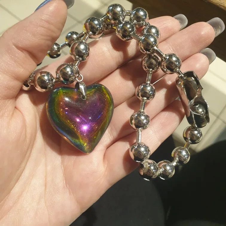 Jewelry Heart Pendant Necklace Y2K Ball Beads Size ONE SIZE - 4 Thumbnail