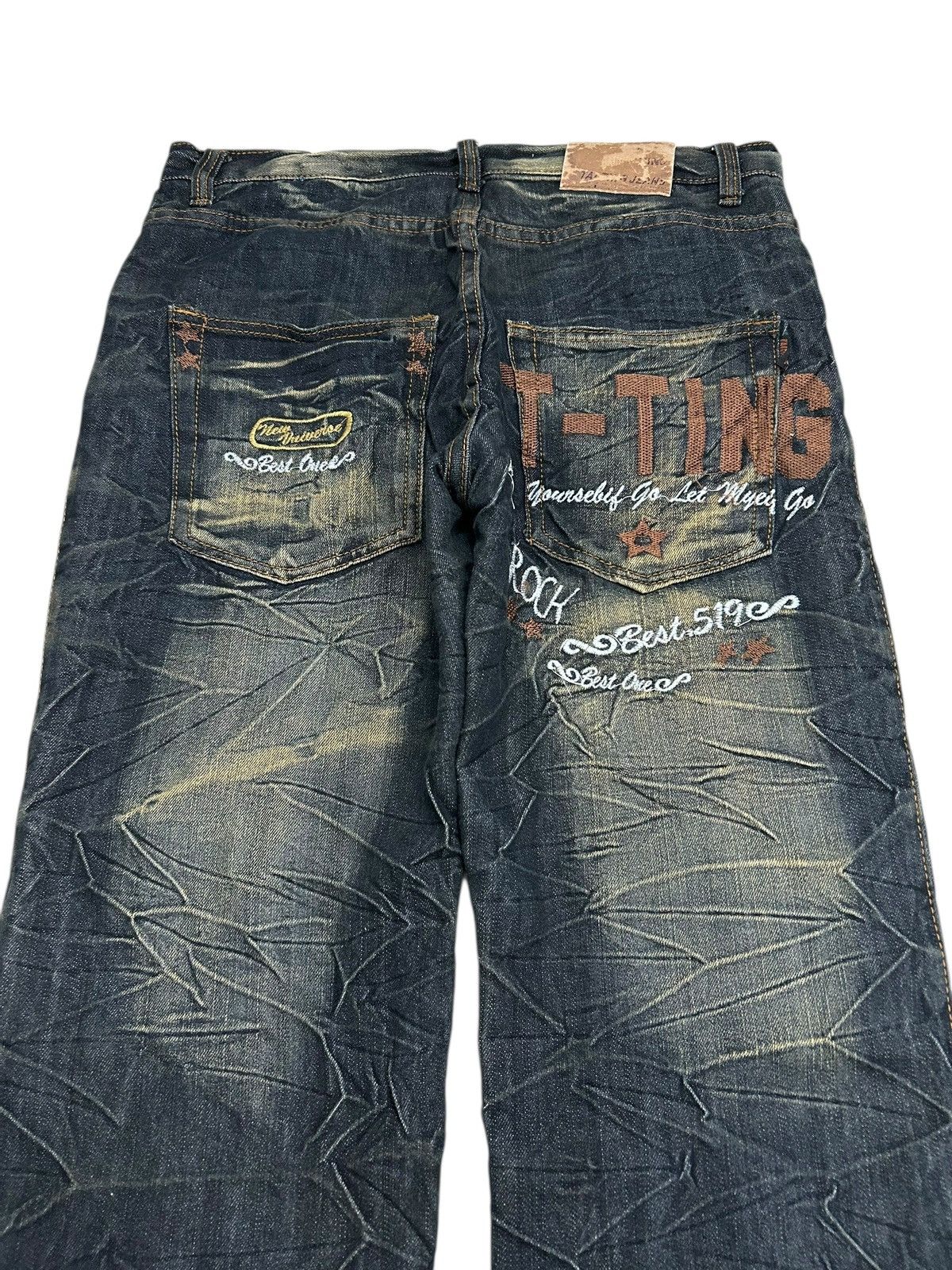 Le Grande Bleu (L.G.B.) Y2k Taiting Baggy Jeans Mud Washed Clawn Marks Size US 33 - 8 Thumbnail