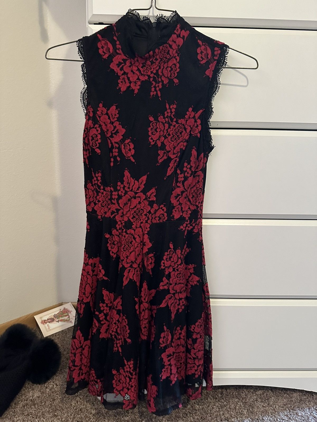 Vintage Red Black Lace dress Size S / US 4 / IT 40 - 3 Thumbnail