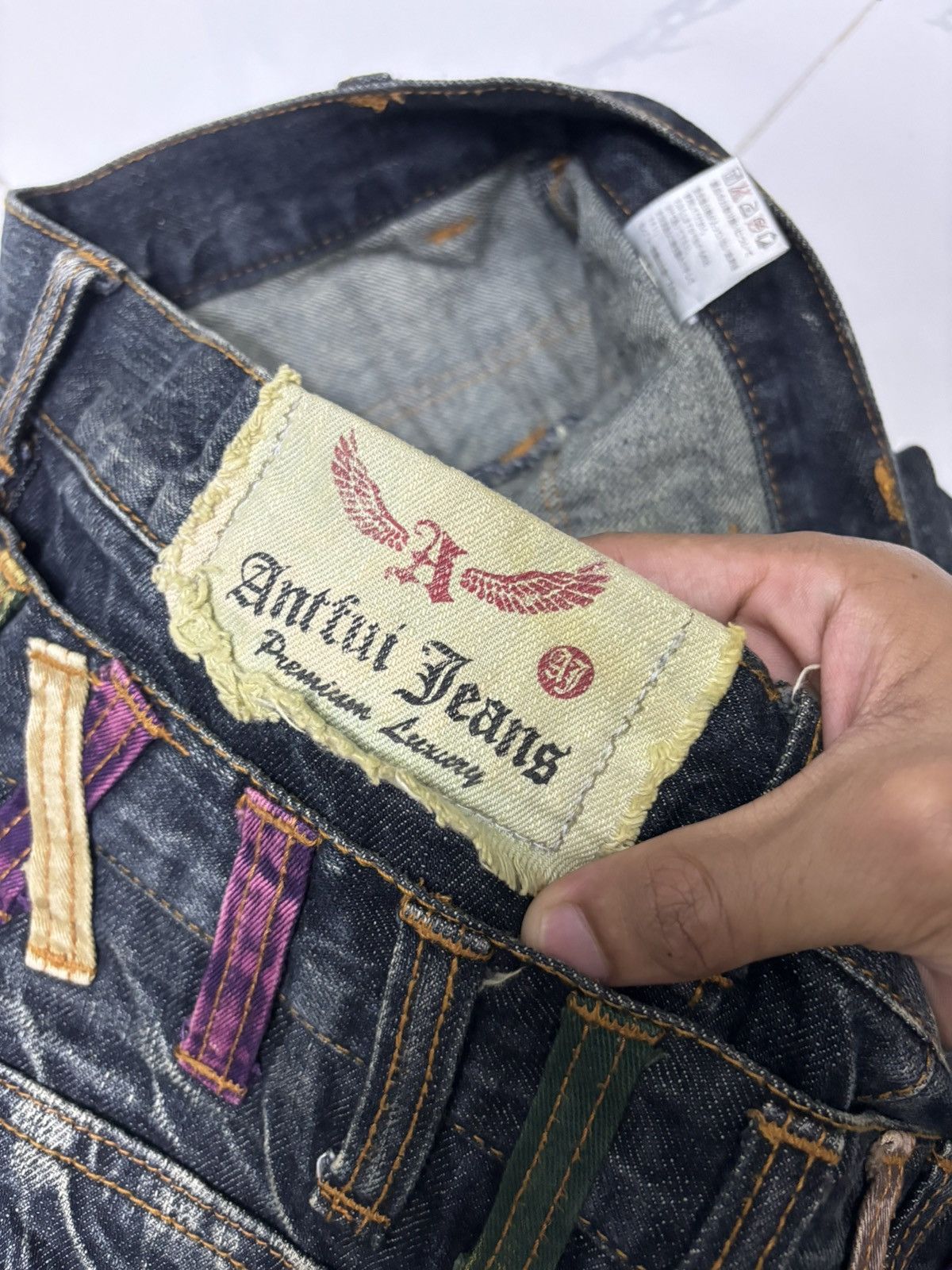 If Six Was Nine 🔥DOUBLE WAIST DENIM ANTFUL DISTRESSED DENIM BAGGY JEANS Size US 33 - 11 Thumbnail
