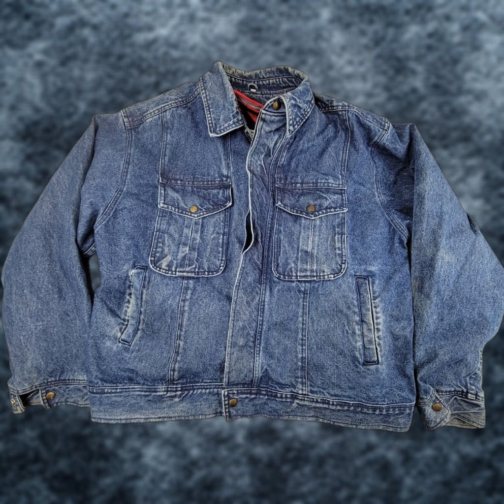 VINTAGE Hardy Amies London Bomber Jacket Denim Blue XL Mens 90s Lined Full Zip